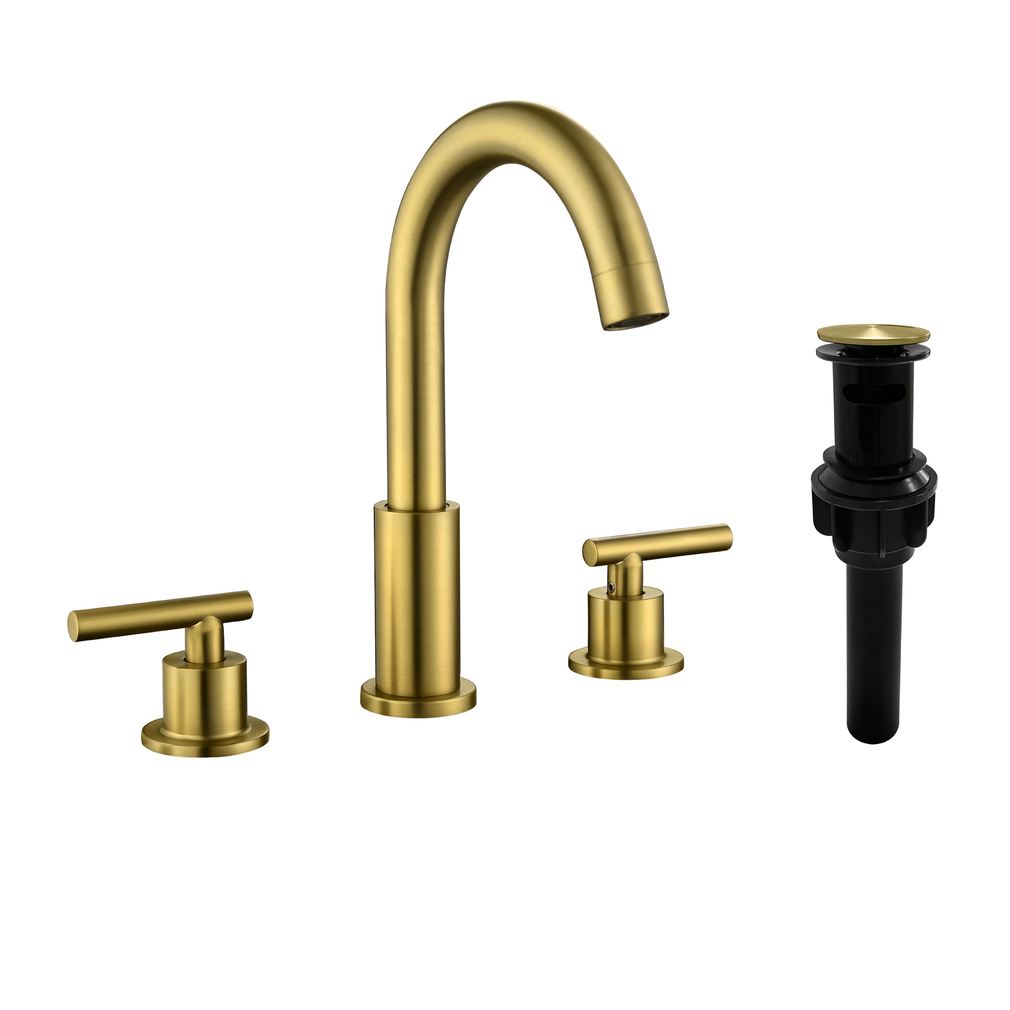 Vanityfus 2 Lever Handle Faucet Bathroom Faucet with Drain Supply Lines-Brushed Gold