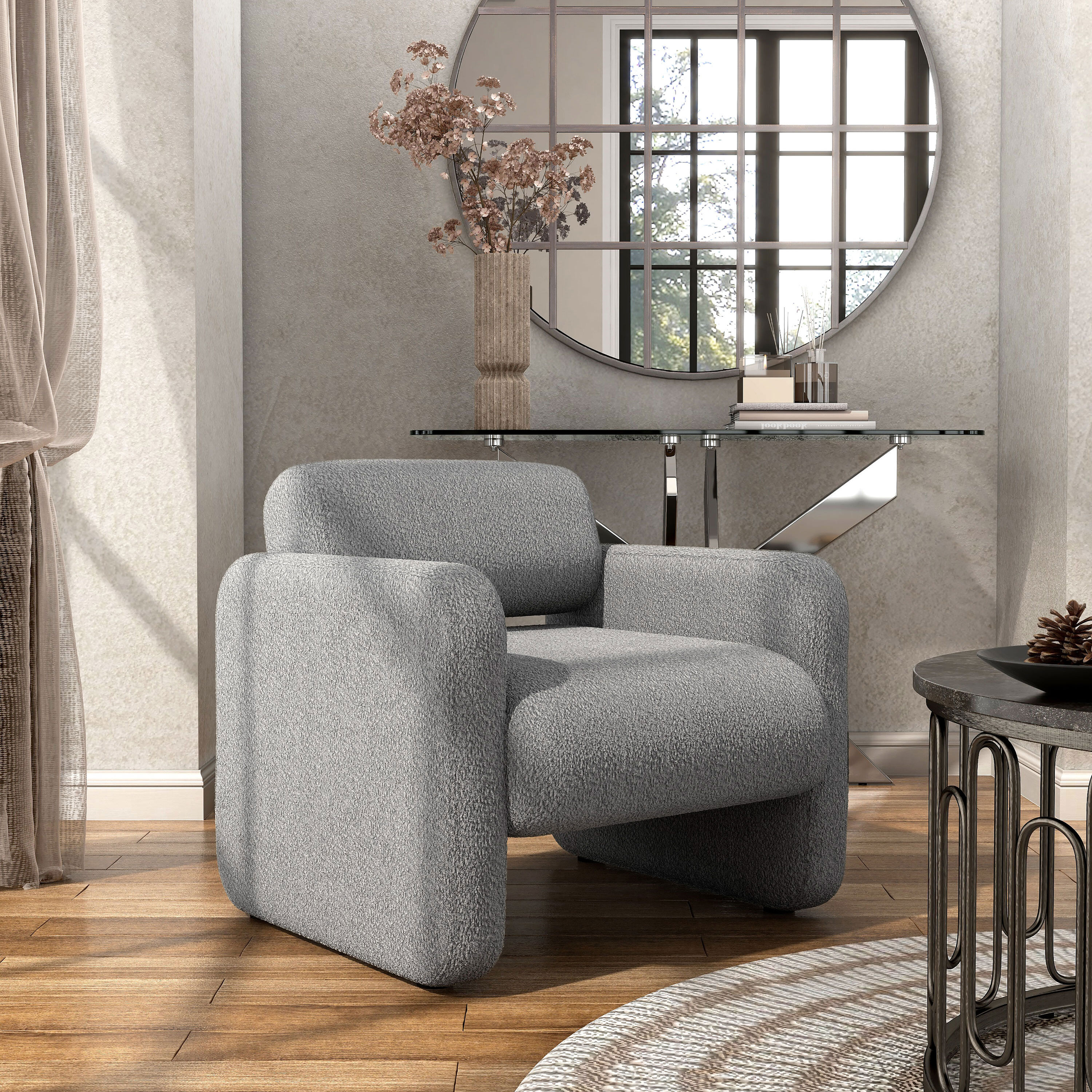 Furniture of America IDF-AC428GY Hannah Modern Gray Boucle Accent Chair