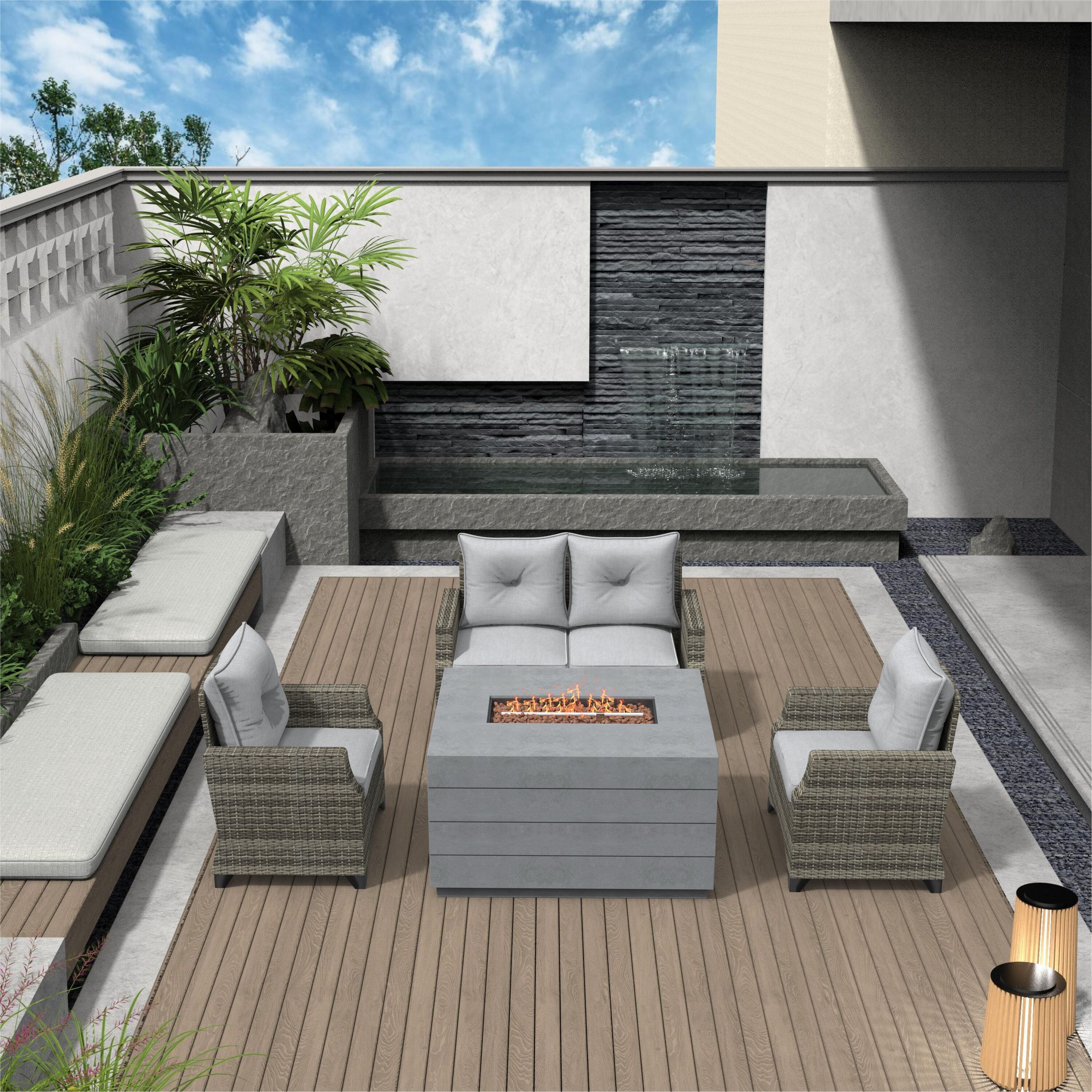 Direct Wicker DWG-1801P2150-GR 4 -Piece Wicker 3 Patio Sofa Conversation Set with Gray Cushions
