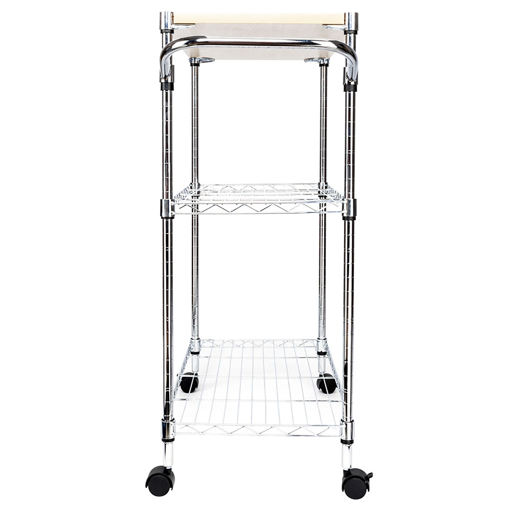 Silver 3-Tier Rolling Kitchen Cart with MDF Top