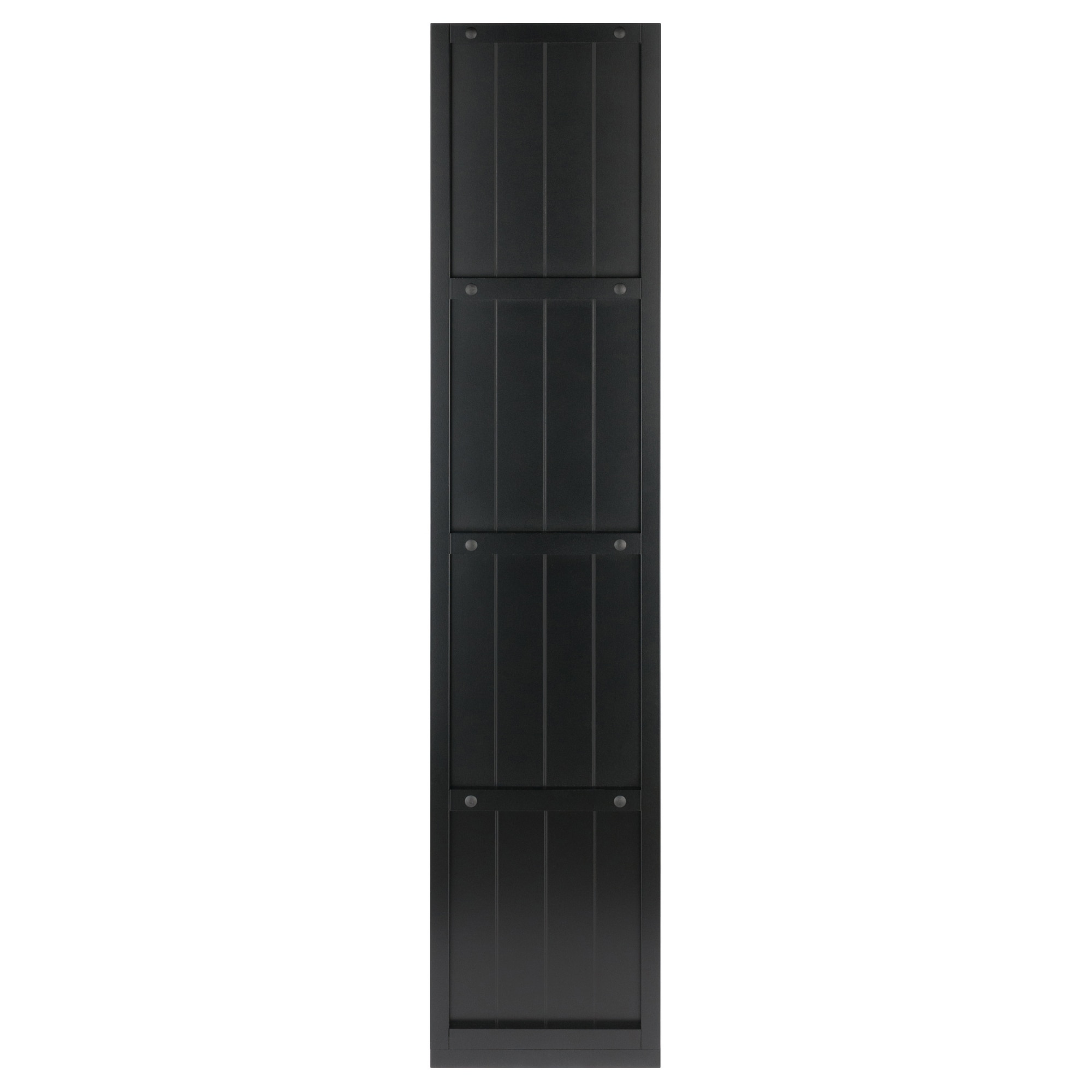 53" Black Wood Transitional 4x2 Cube Shelf with Wainscoting Panels