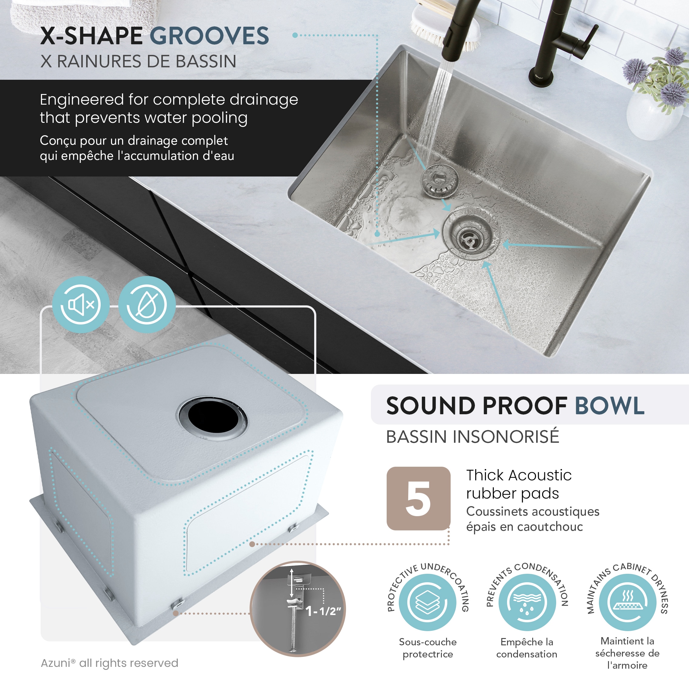 Azuni 22" Stainless Steel Single Bowl Laundry Sink with Dual Mount Installation