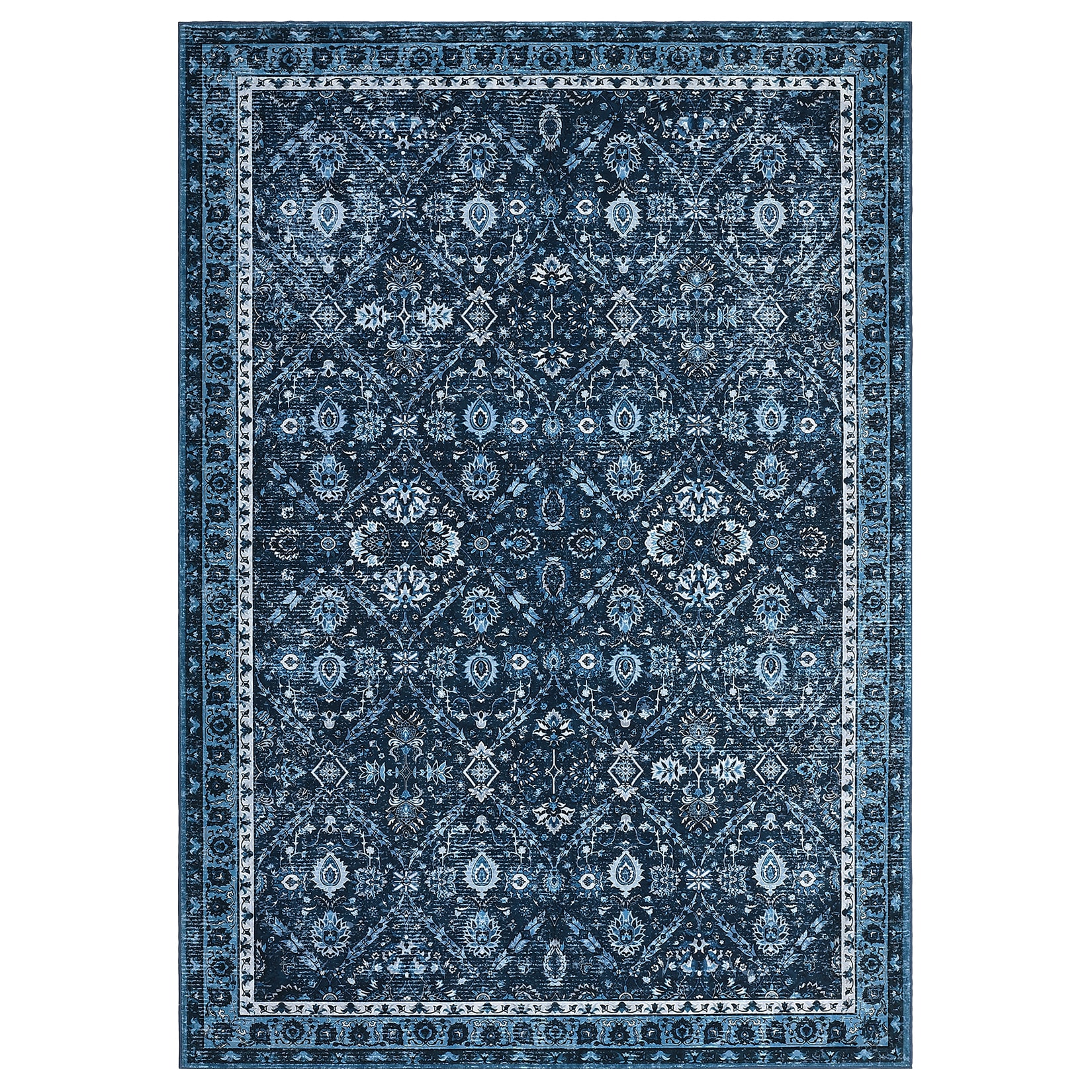 Qeetex 6 x 9 ft Polyester Blue Rectangular Living Room Bedroom Dining Room Botanical Floral Print Soft Non Slip Modern Machine Washable Area Rug