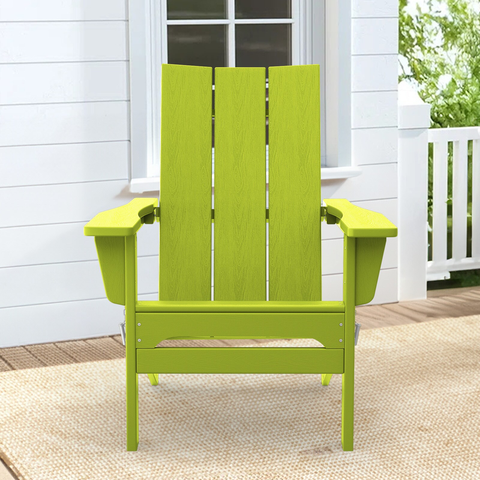 JEAREY PEHQZDY-AG Modern Foldable Chair Stackable Apple Green HDPE Frame Stationary Balcony Chair with Slat Seat