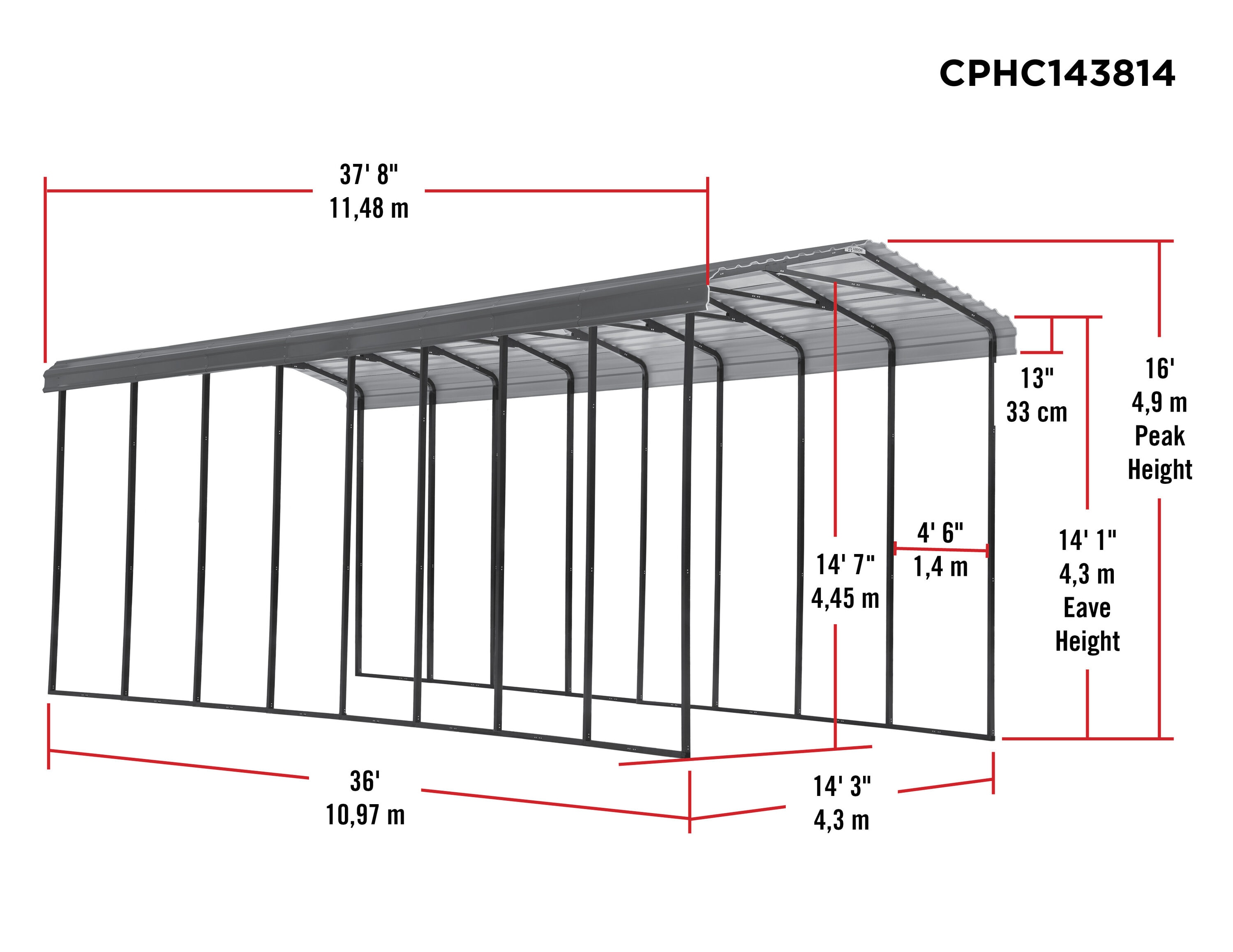 Arrow CPHC143814 Carport-Covers - View #3