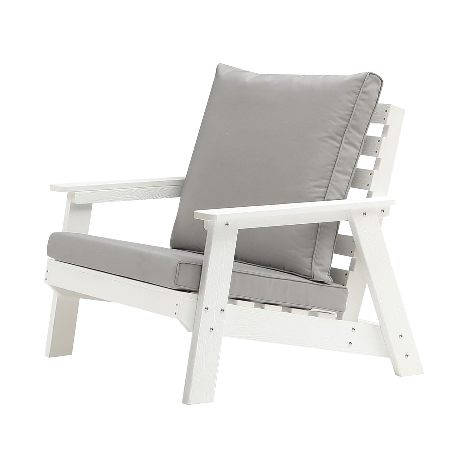 CESICIA W225-OPS-101 Patio Chairs White HDPE Frame Stationary Conversation Chair with Gray Cushioned Seat