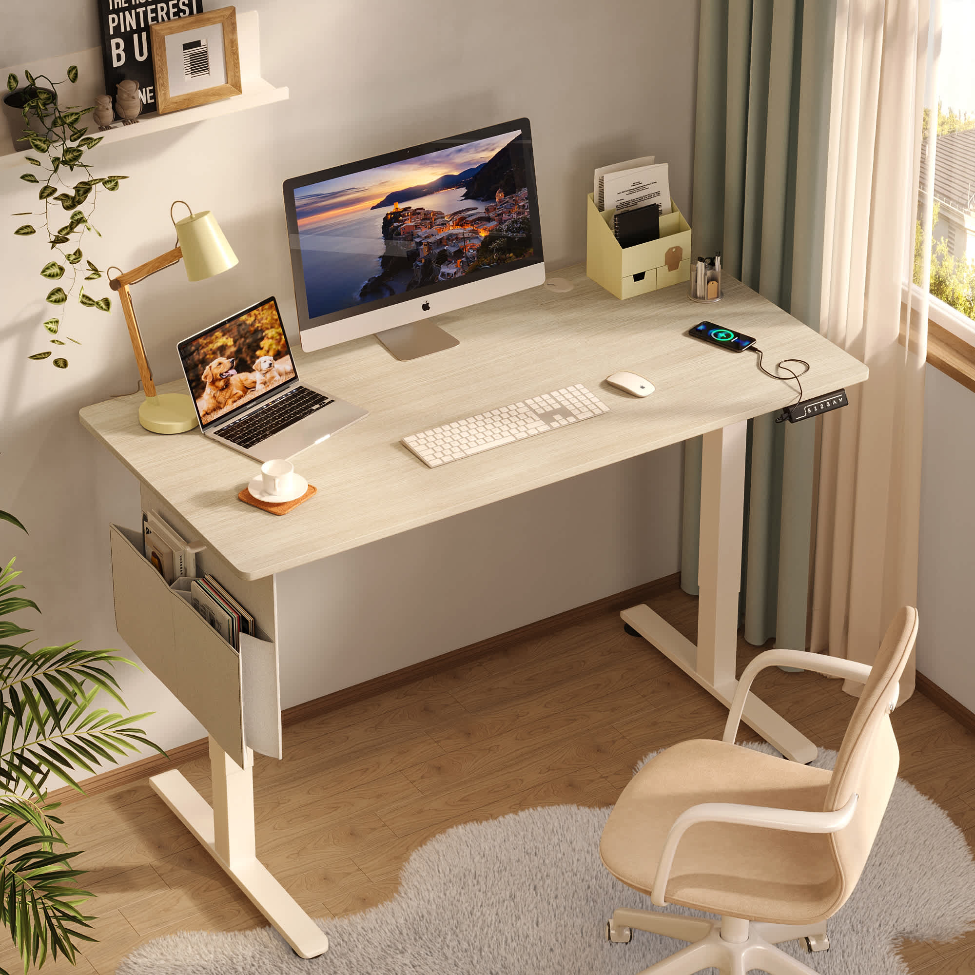 Bestier LOW-H102014BUS-WOAK 55.12-in W 1-pocket  Oak Computer Desk