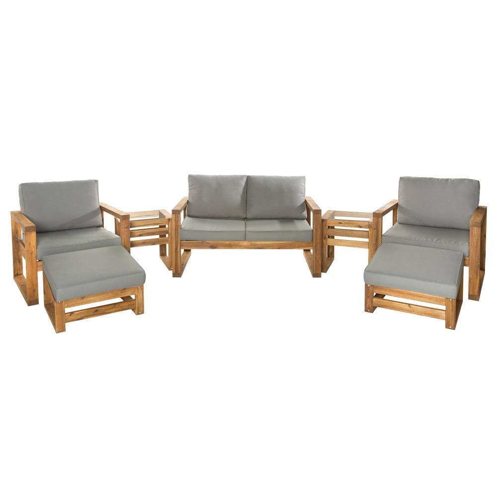 Walker Edison LWWHUD7CG 7 -Piece Patio Conversation Set with Gray Cushions