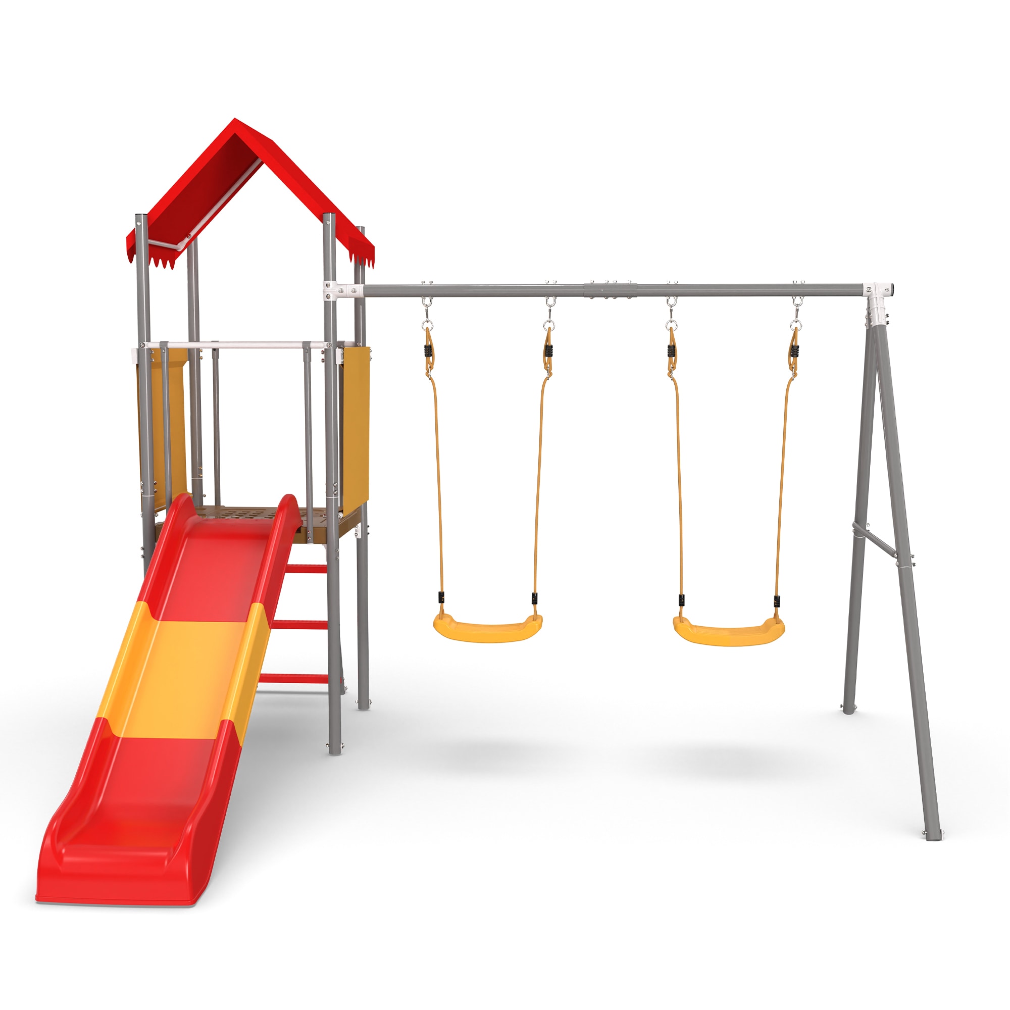 LUXEYARD Metal and Plastic Treehouse Swing Set with Slide Belt Swings and Canopy Safe Sturdy and Portable for Kids Ages 3-8