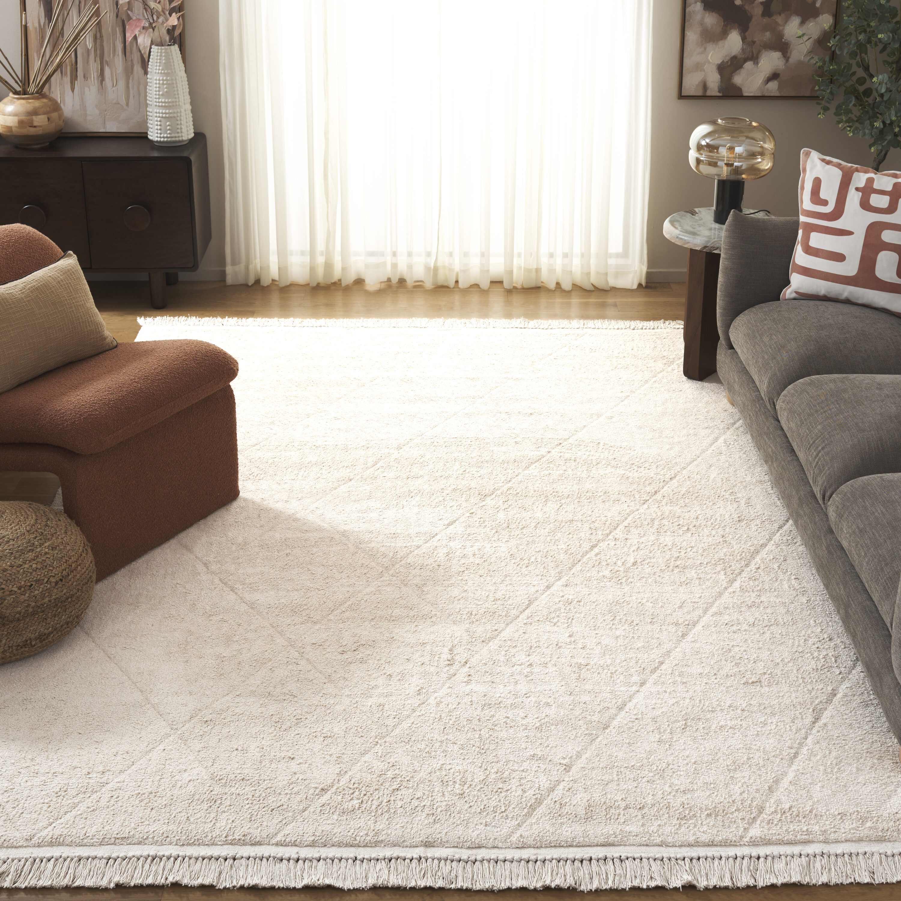  Easy Care 213 Ivory Shag / Flokati 8ft x 10ft Large Rectangle Rug