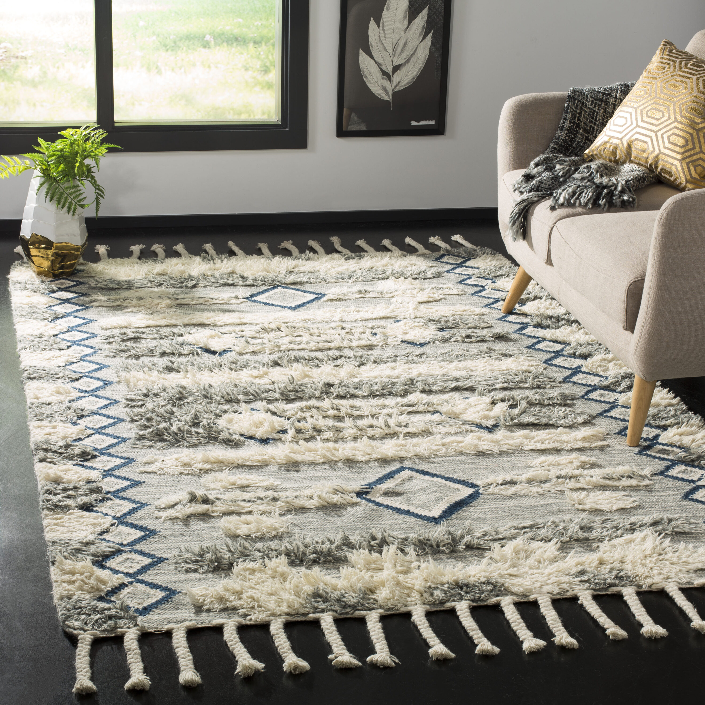 Kenya 909 Gray/Ivory Bohemian 4Ft x 6Ft Small Rectangle Rug
