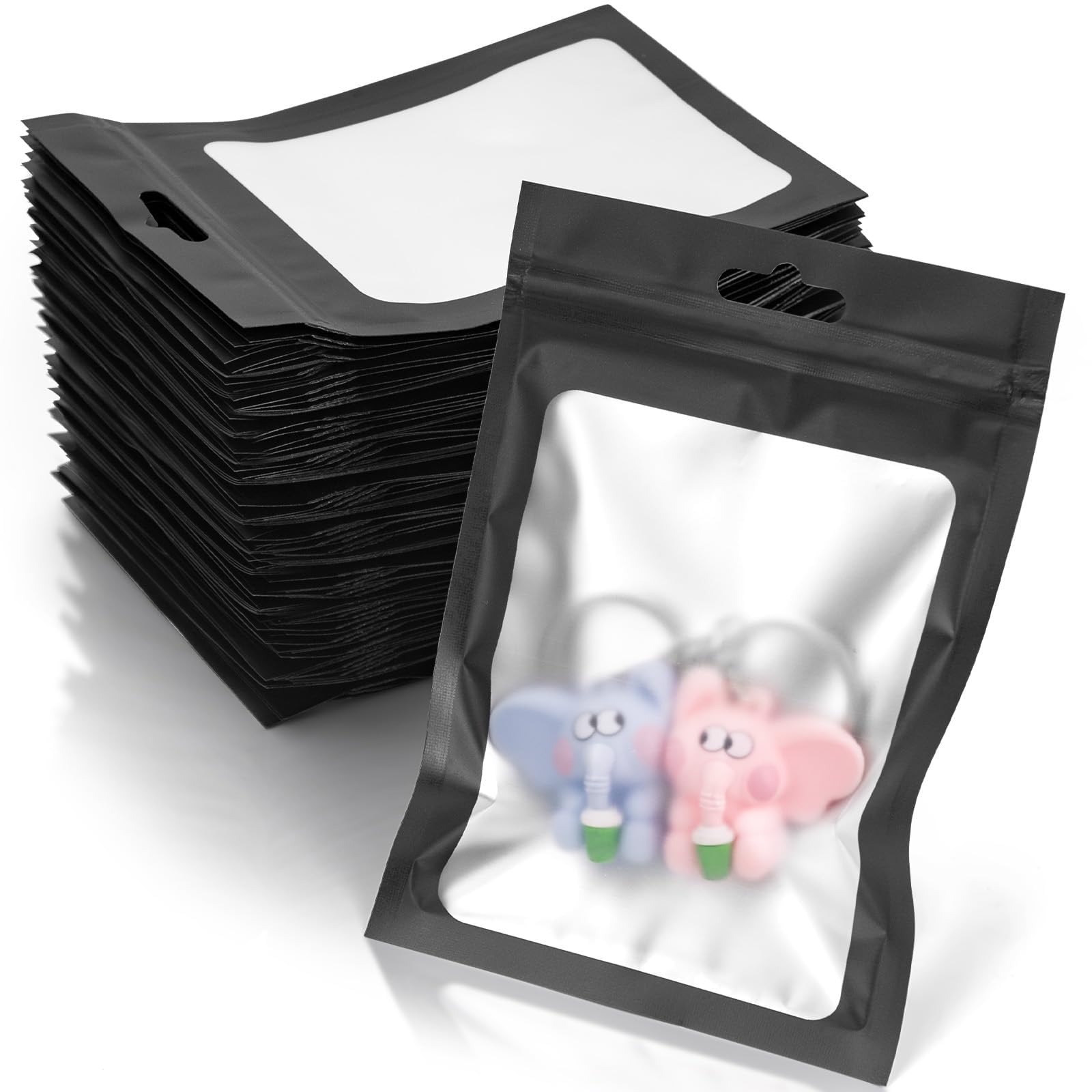 KIWDZFU  Mylar Bags 200 Pack Resealable Candy Bags 4x6 Inch Black with Clear Window for Food Storage and Small Item Packaging