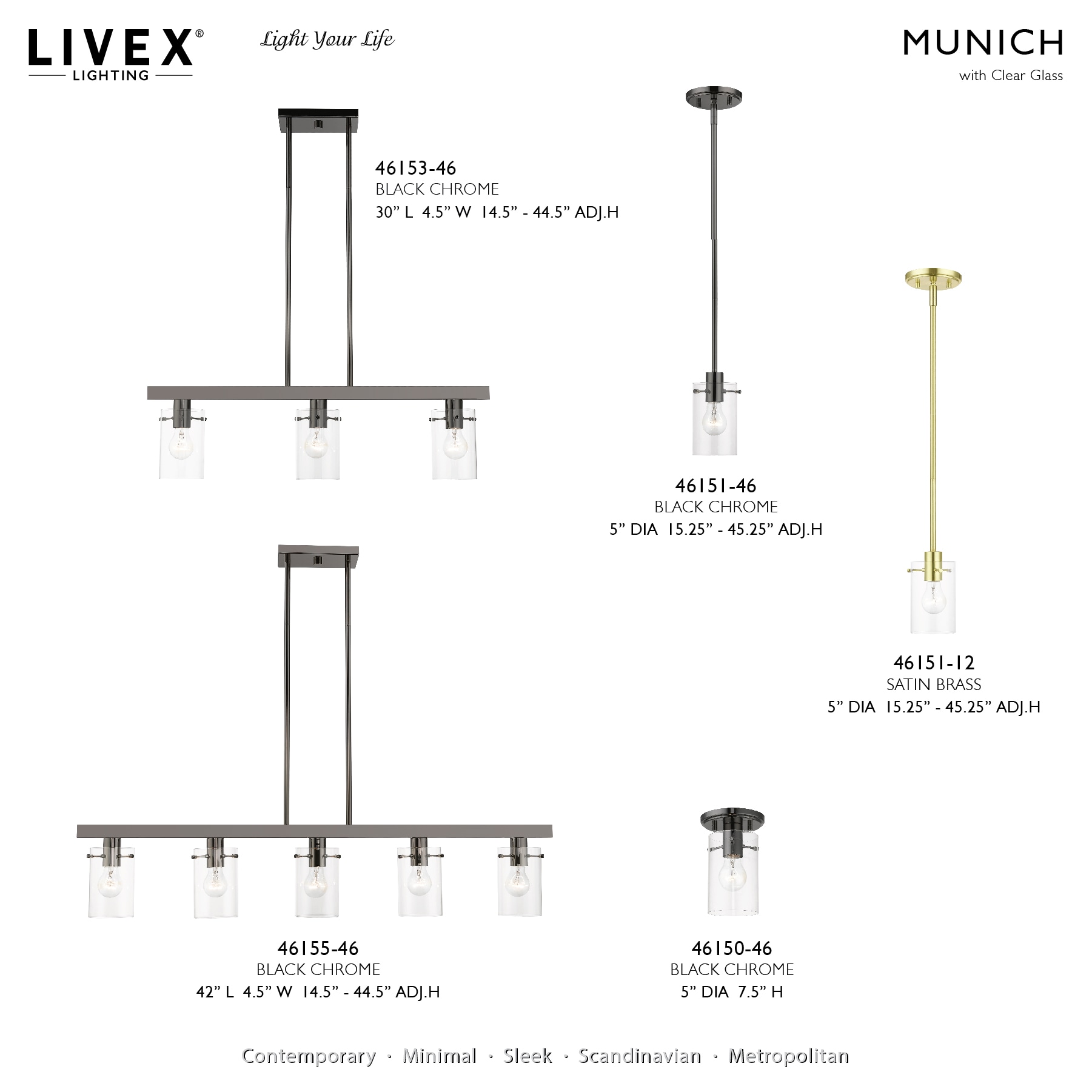 Munich Mini Pendant in Black Chrome with Clear Glass Shade