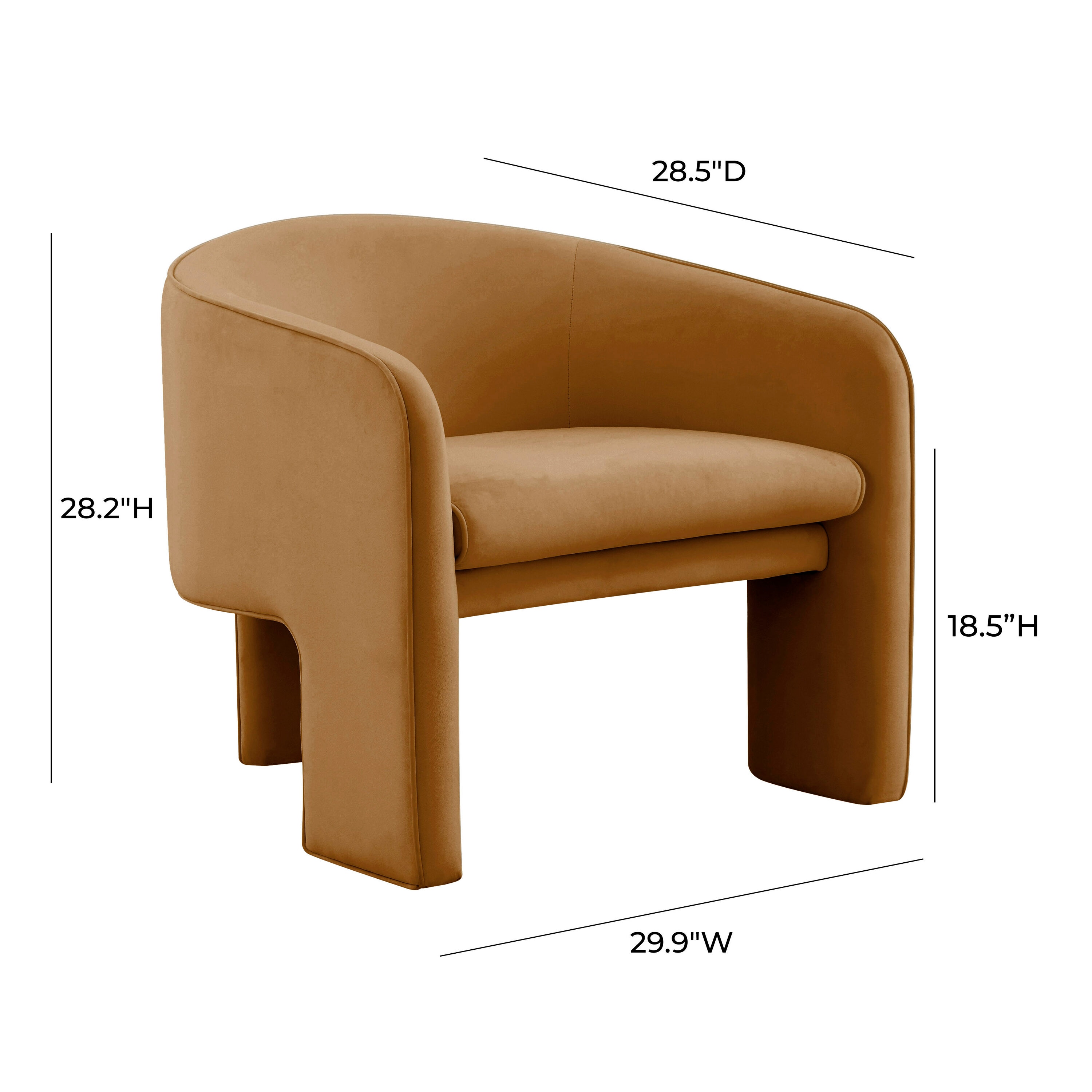 Cognac Velvet Barrel Accent Chair with Wood Frame