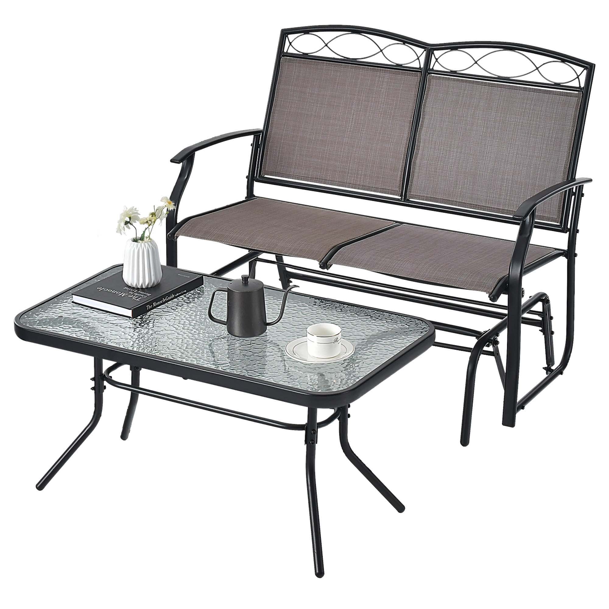 Costway LWS00095 Black Metal Frame Glider Conversation Chair with Brown Solid Seat