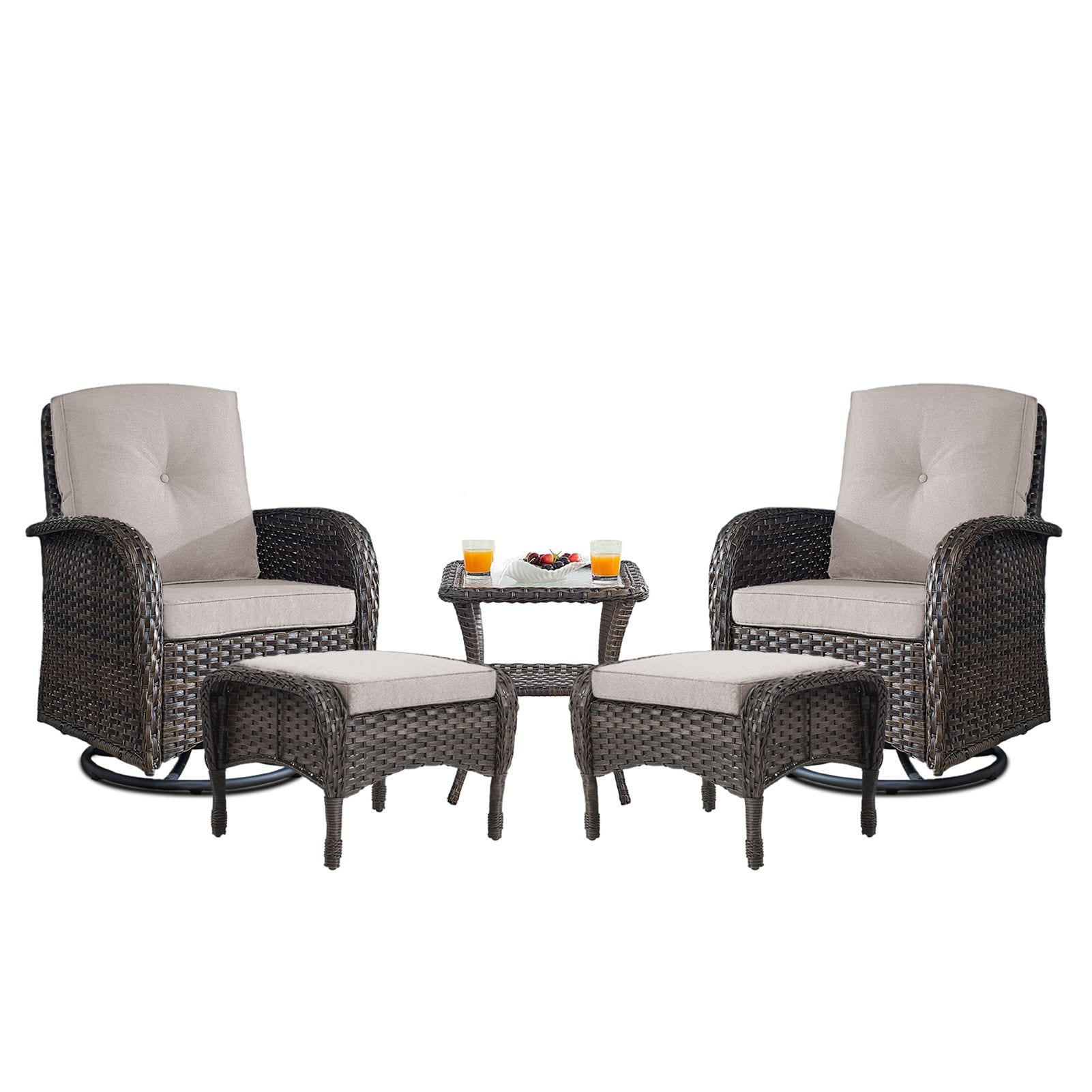 Jeehope PA085116-2 PAnorama Series 5 -Piece Wicker Patio Conversation Set with Beige Cushions