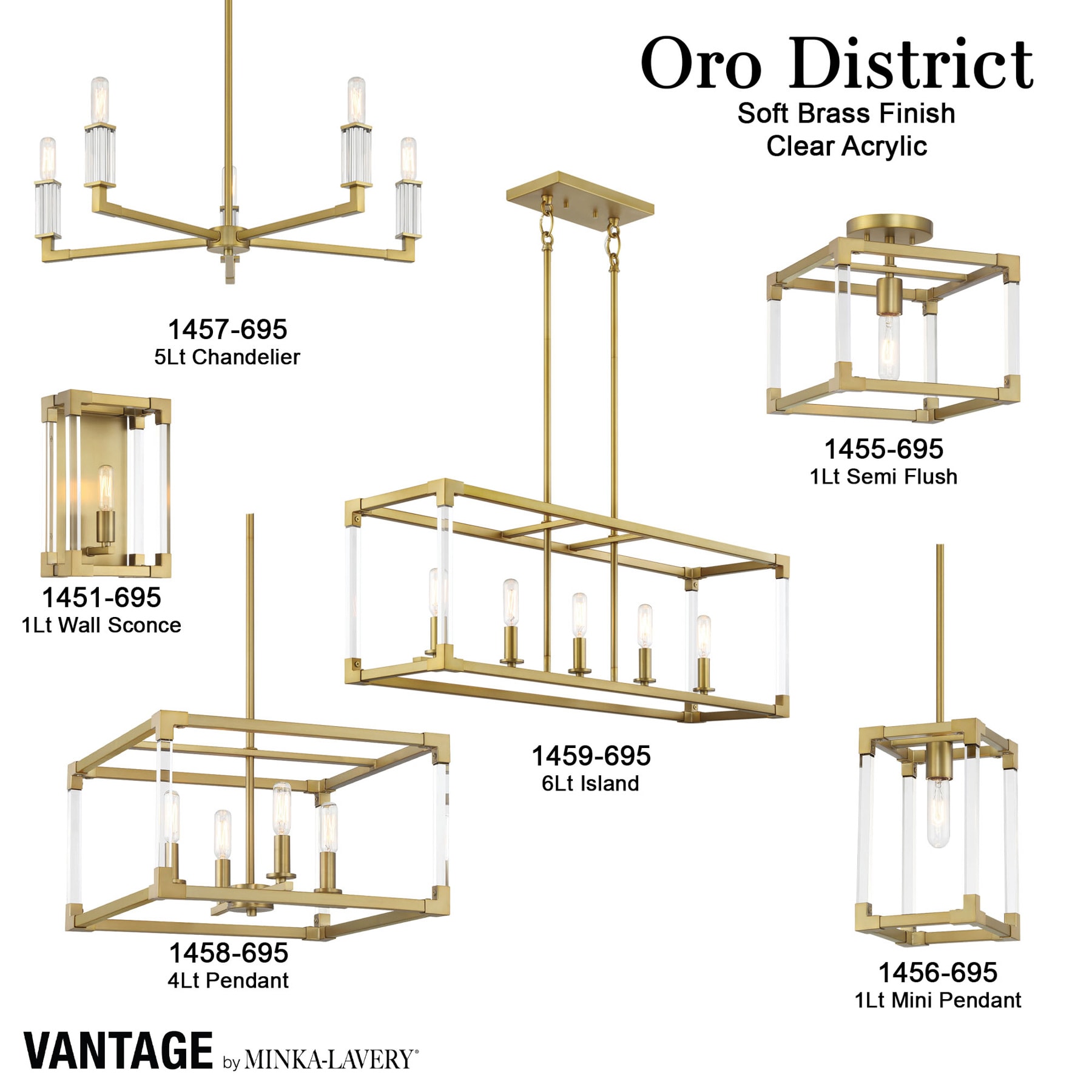 Oro District Soft Brass 4-Light Rectangular Pendant