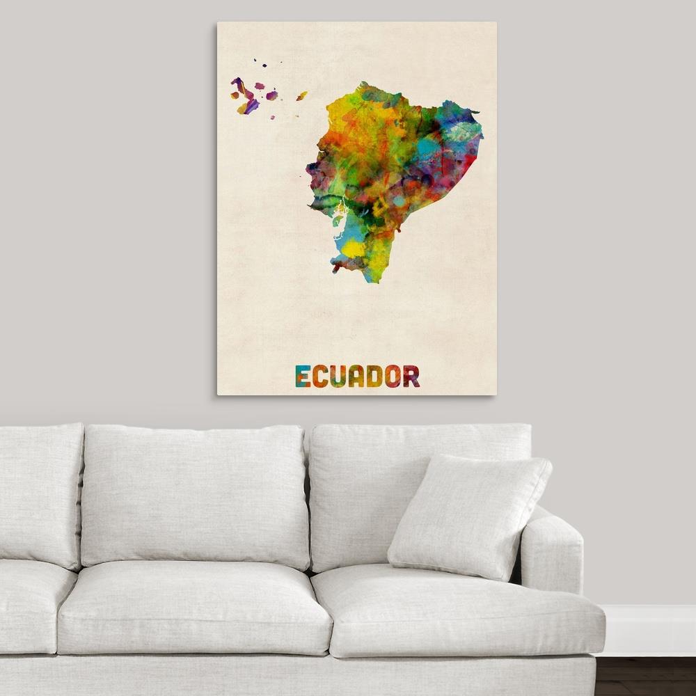 GreatBigCanvas Ecuador Watercolor Map by Mich 40-in H x 30-in W ...