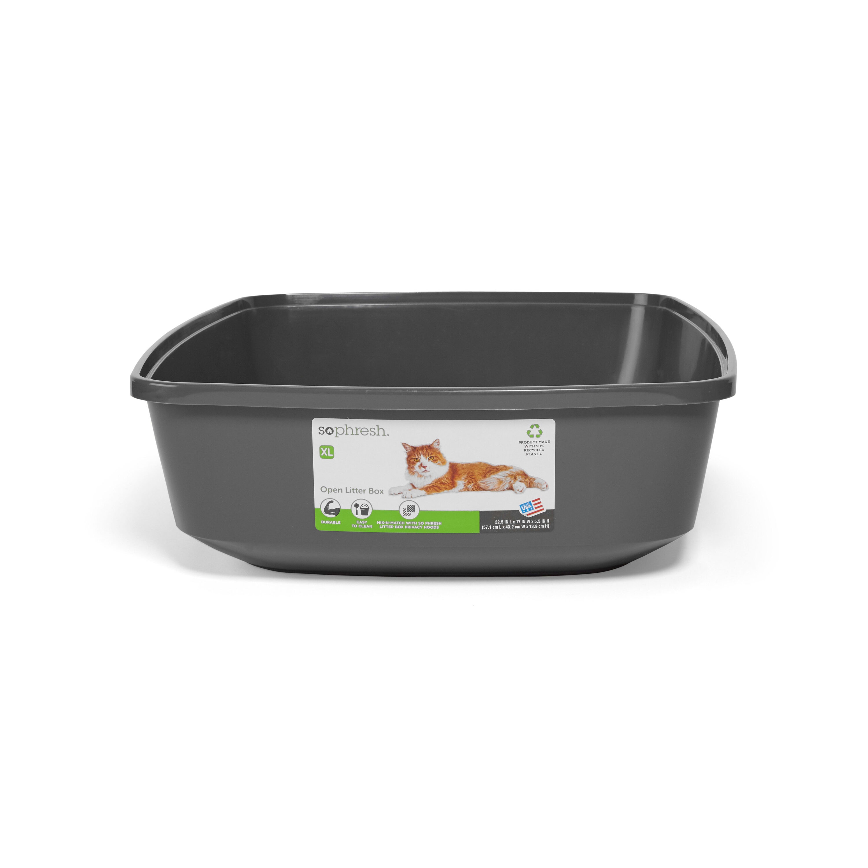 So Phresh  Open Cat Litter Box Charcoal X-Large 22.4inch L X 16.9inch W X 5.4inch H