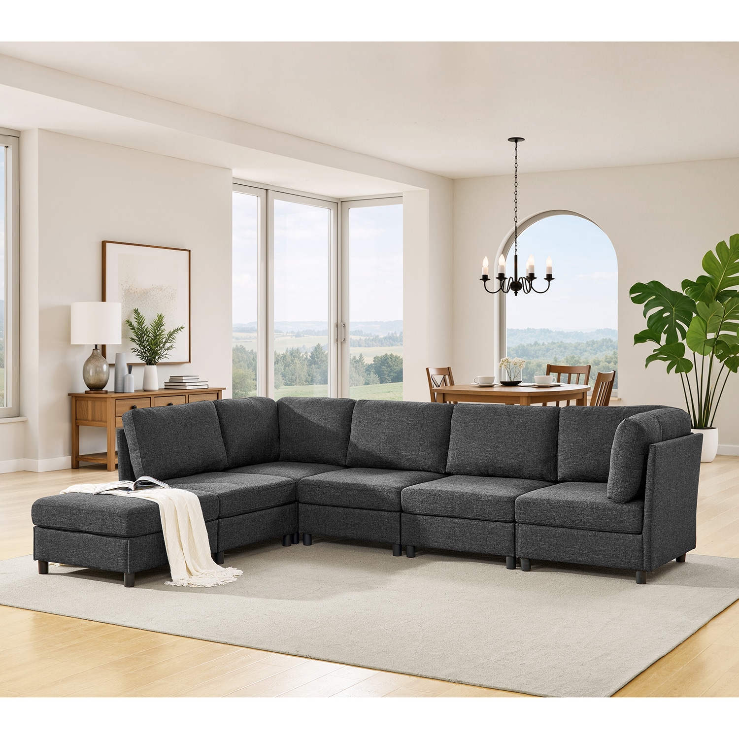 GZMR - Modern Modular Corner Sofa with Ottoman 124-in W Modern Dark Gray 6+seats Reclining Sectional