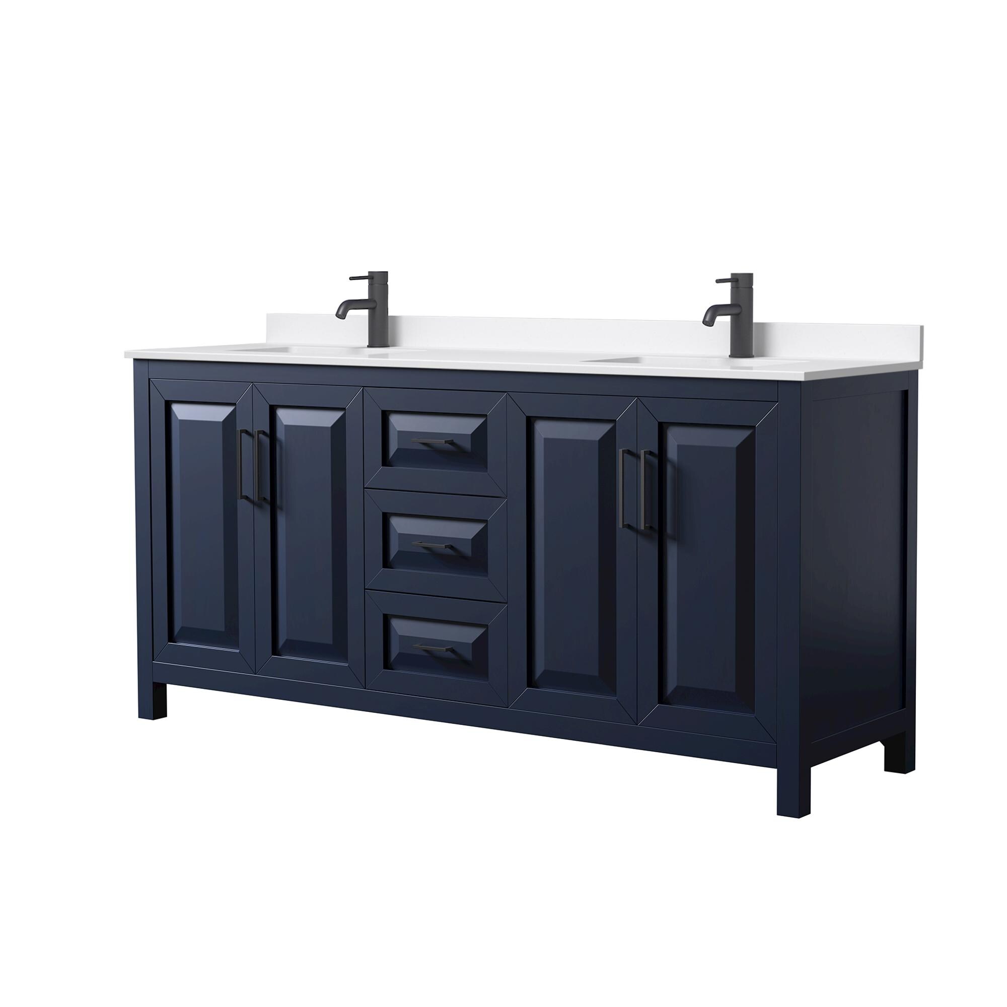 Wyndham Collection WCV252572DBBWQUNSMXX Daria 72-in Dark Blue with Matte Black Trim Undermount Double Sink Bathroom Vanity with White Quartz Quartz Top