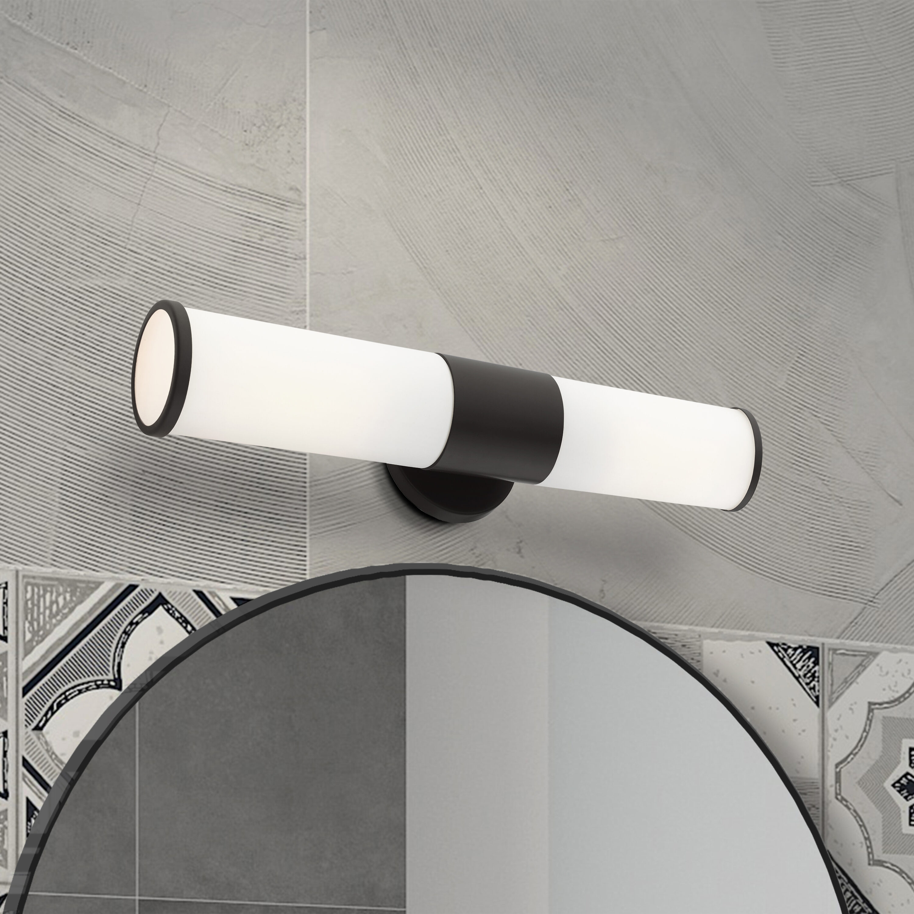 Sleek Urban Black Bronze 2-Light Outdoor Vanity with Satin Opal White Glass