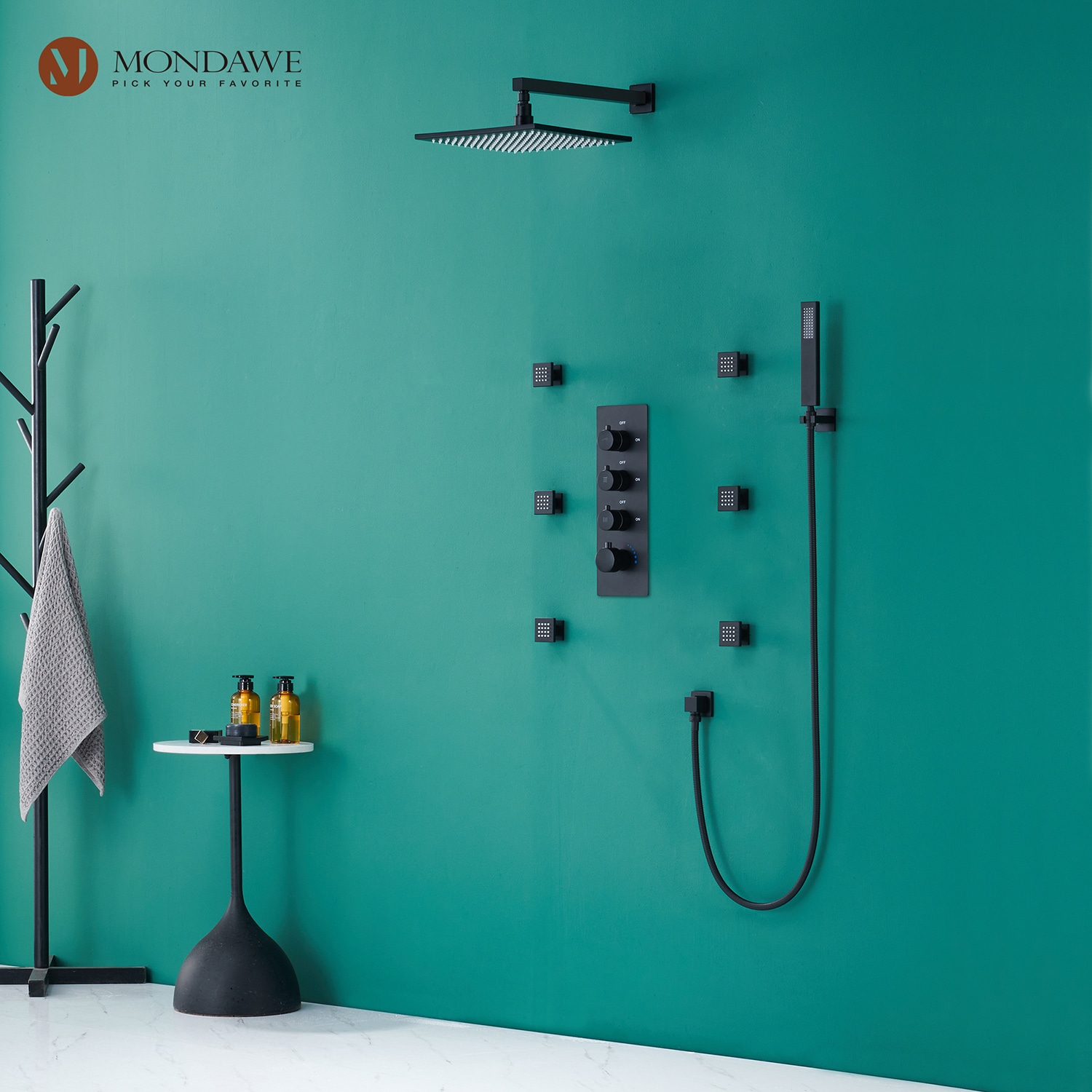 Mondawe Black Built-In Shower Faucet System With 3-way Diverter ...