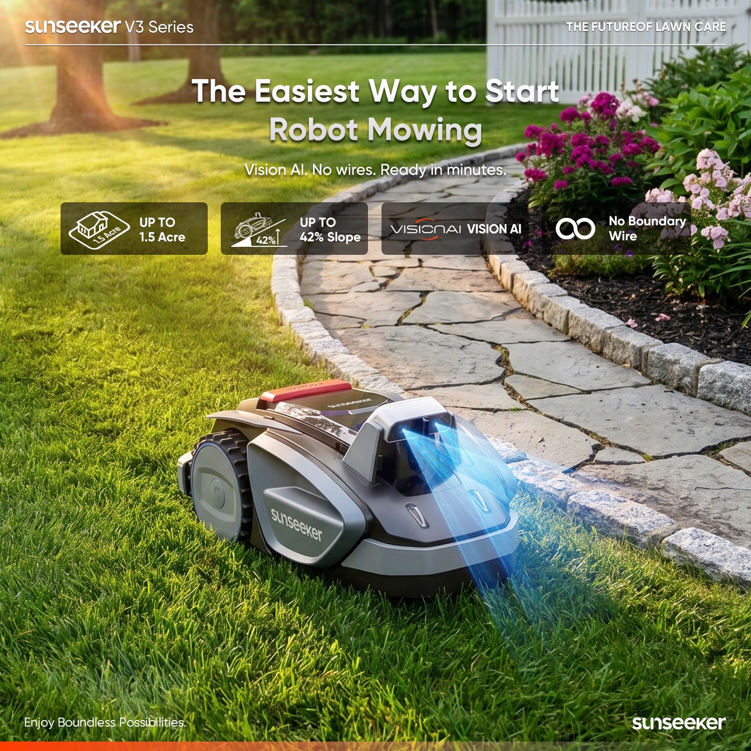 Sunseeker V3 Robotic Lawn Mower with GPS Assisted Navigation (Up to 1/8 acre) Sansujyuku sansujyuku.com