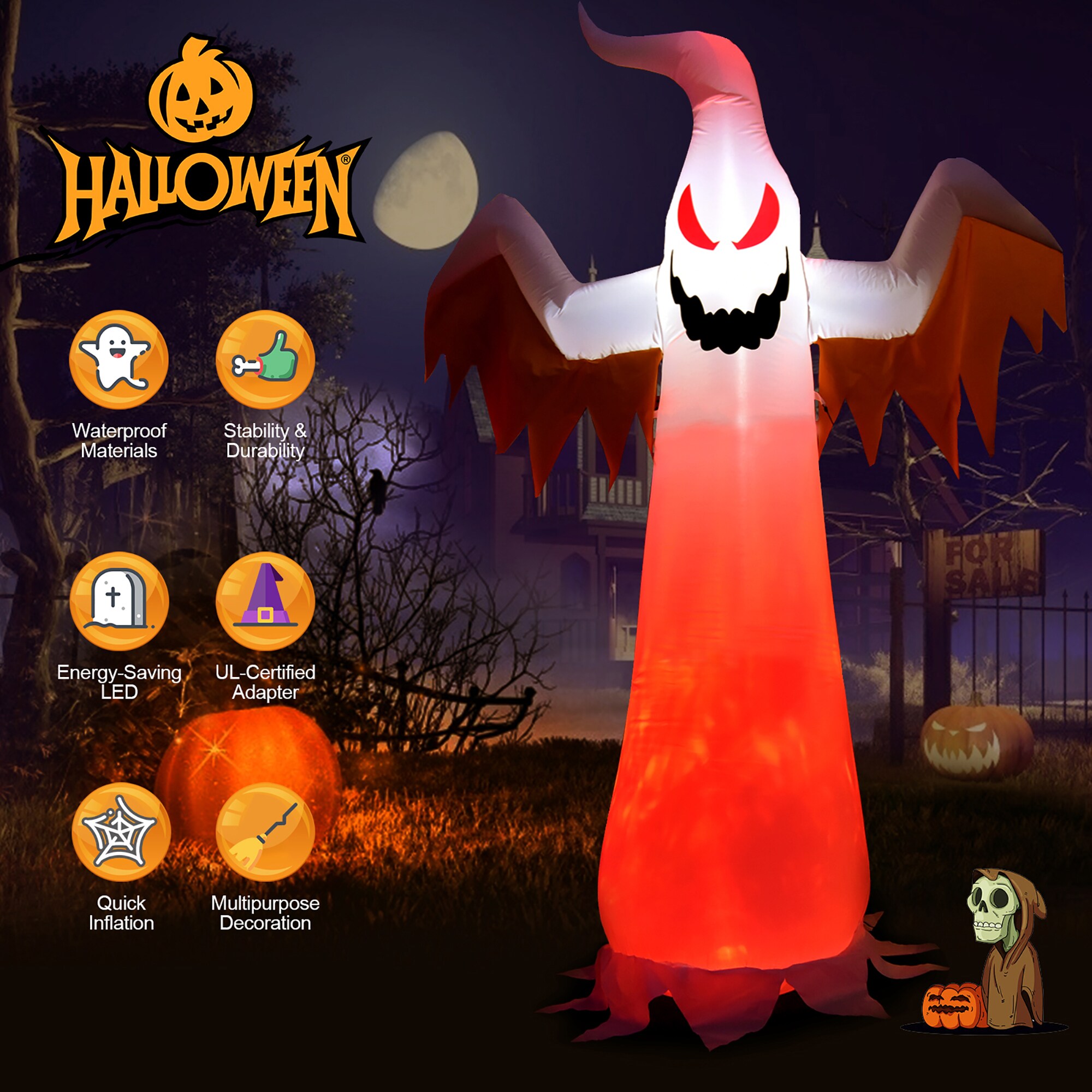 Costway 8-ft Lighted Happy Halloween Inflatable In The Outdoor ...