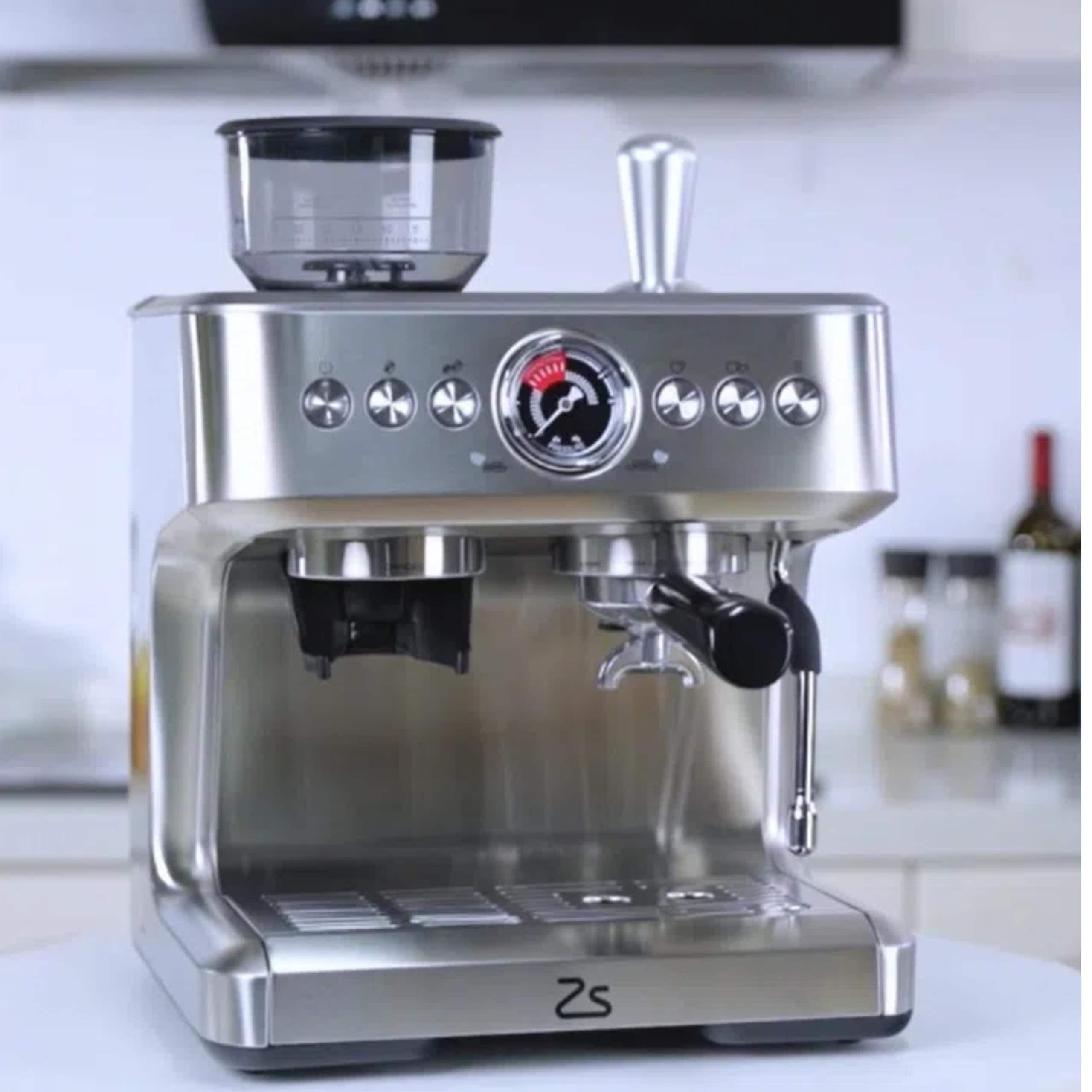 GarveeLife - Silver Semi Automatic Coffee Machine With 20 Bar Pressure 1500W Heater PID Temperatu...