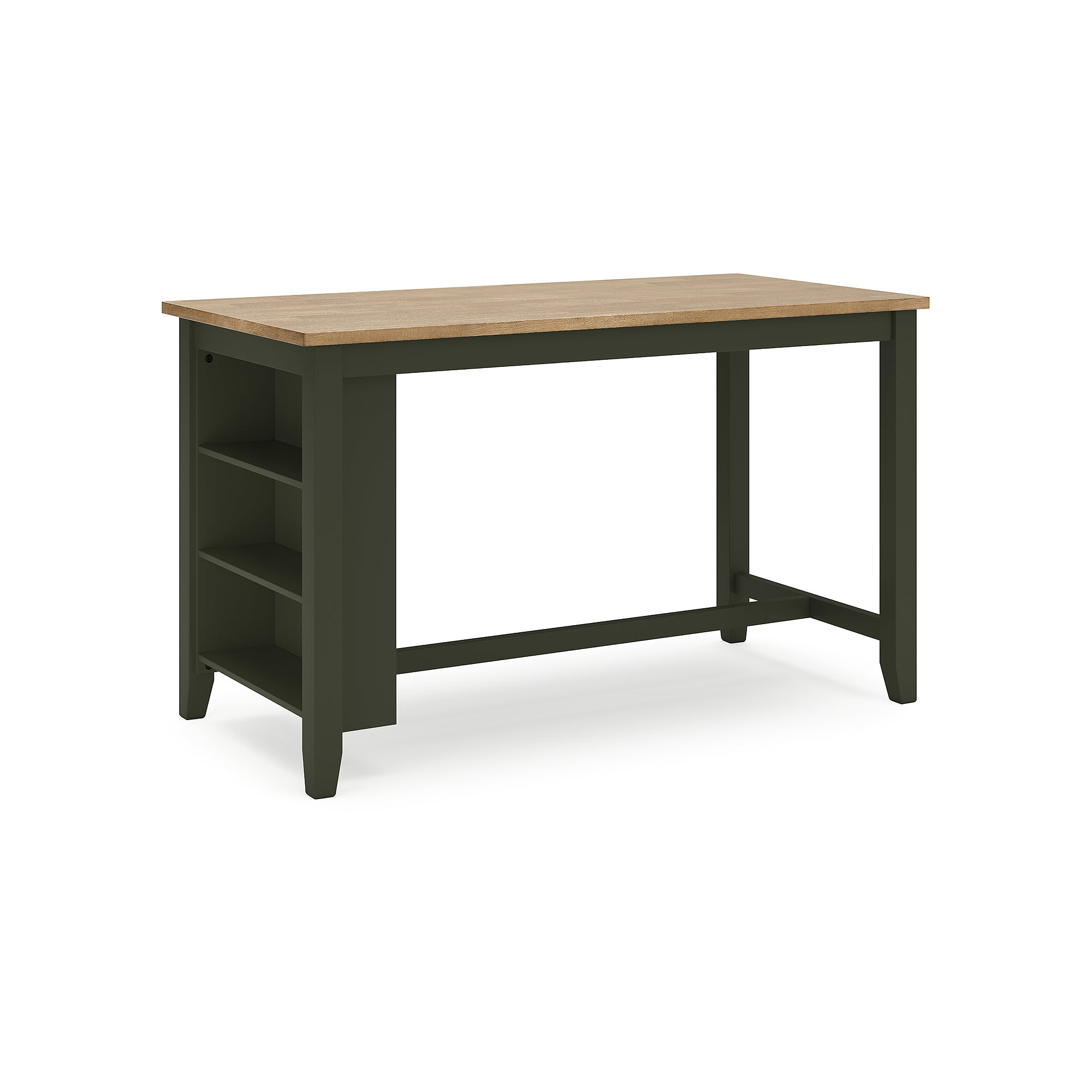 Signature Design by Ashley D401-13 Gesthaven Sage Green and Natural Mango Wood Counter Height Rectangular Dining Table with Storage Shelves