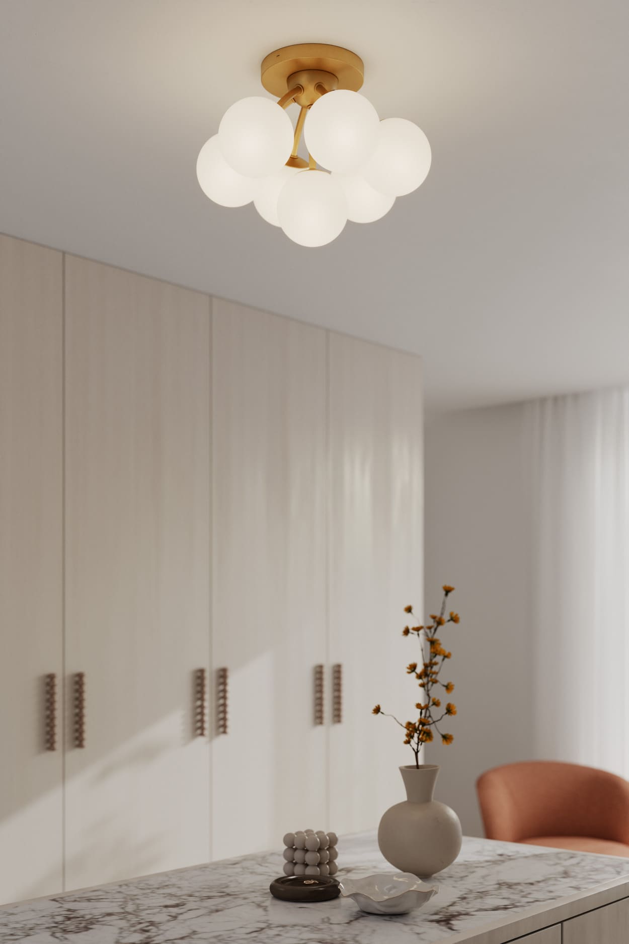 Minka Lavery Lunara 18.25-in Legacy Brass Indoor 7 -Light Semi-flush Mount Light with Opal Glass