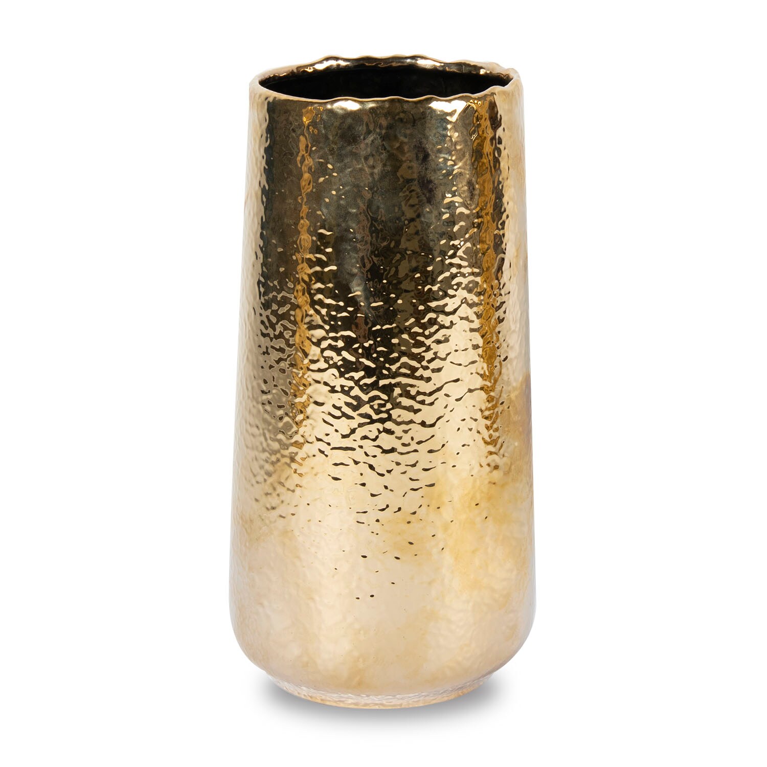 Vasesource ZIV13GD Round 12.5-in W Medium Gold Ceramic Indoor/Outdoor Planter
