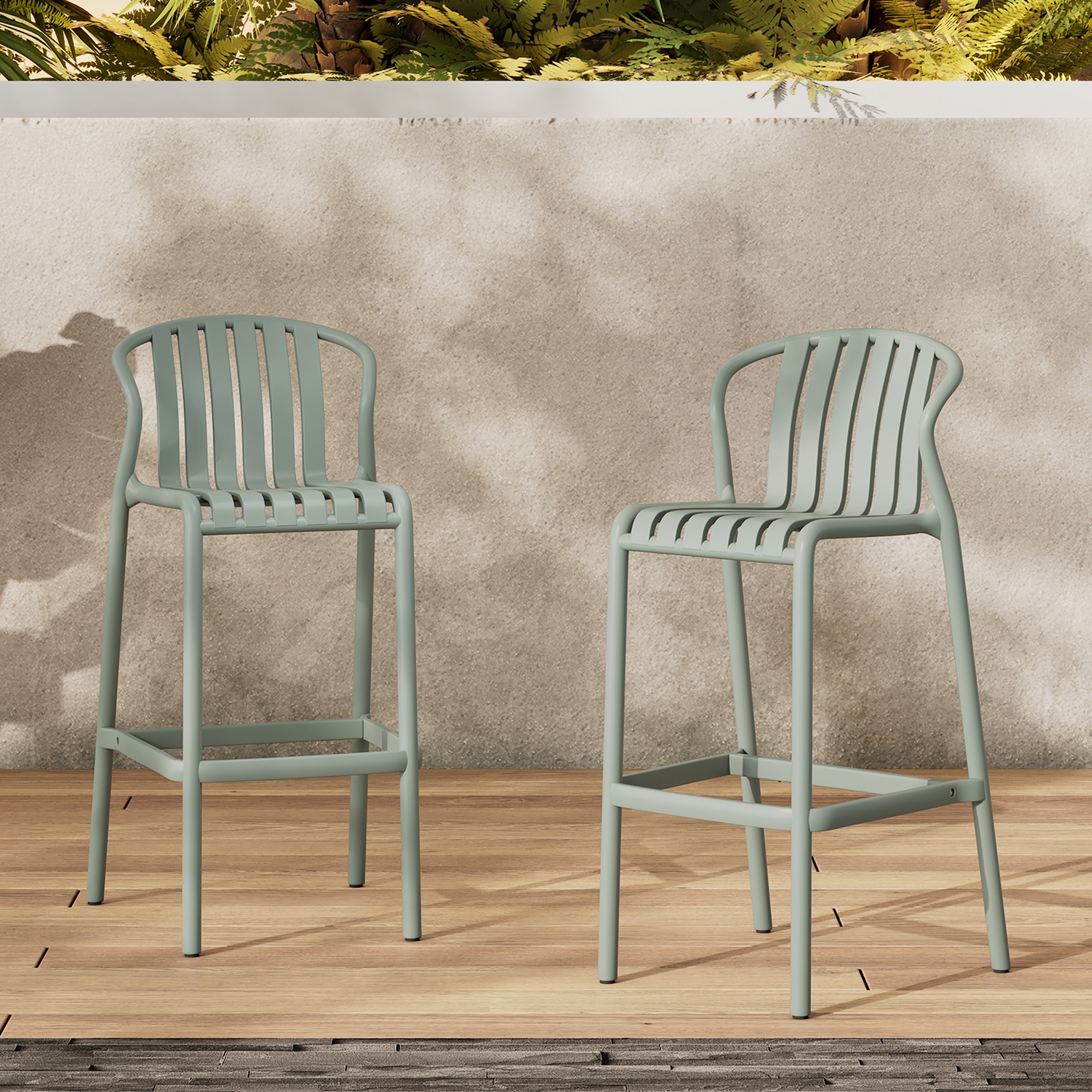 Christopher Knight Home 324515 Rory Indoor Outdoor Perforated Slat Back Bar Stools  Stackable Set of 2-Green