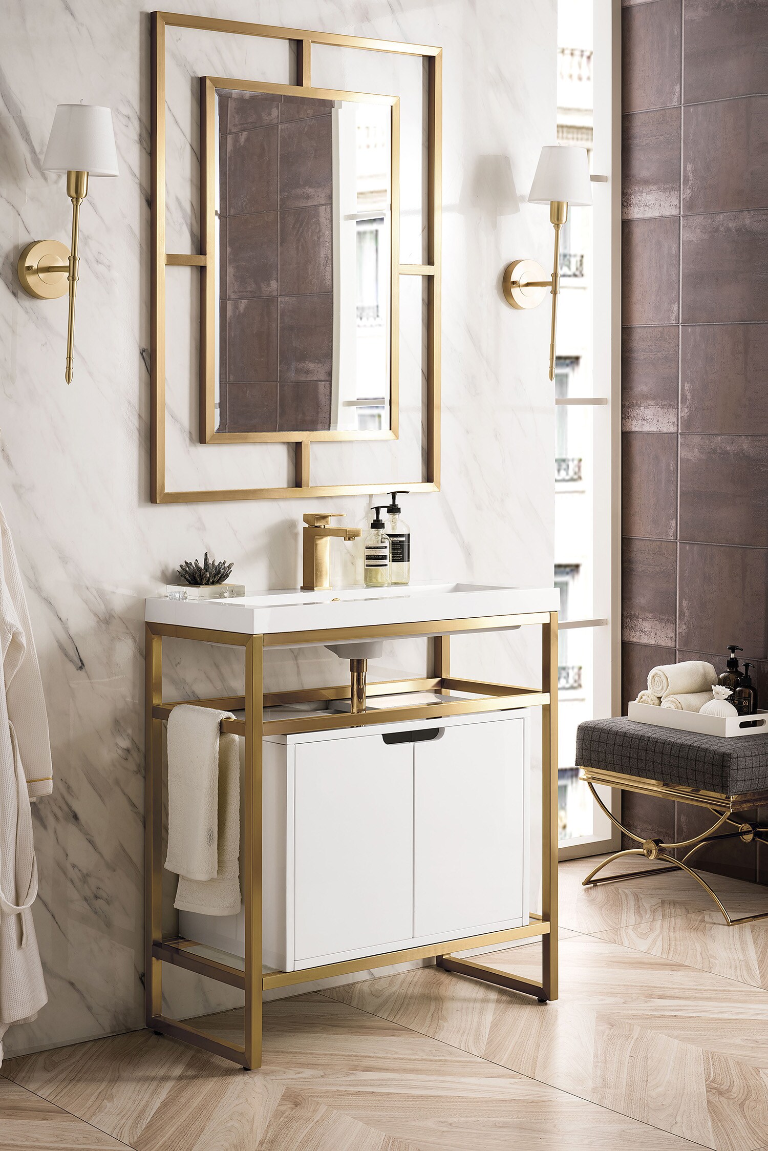 James Martin Vanities Boston Radiant Gold Stainless Steel Freestanding  Transitional Console Sink with Base (31.5-in x 15.4-in x 35.5-in) at
