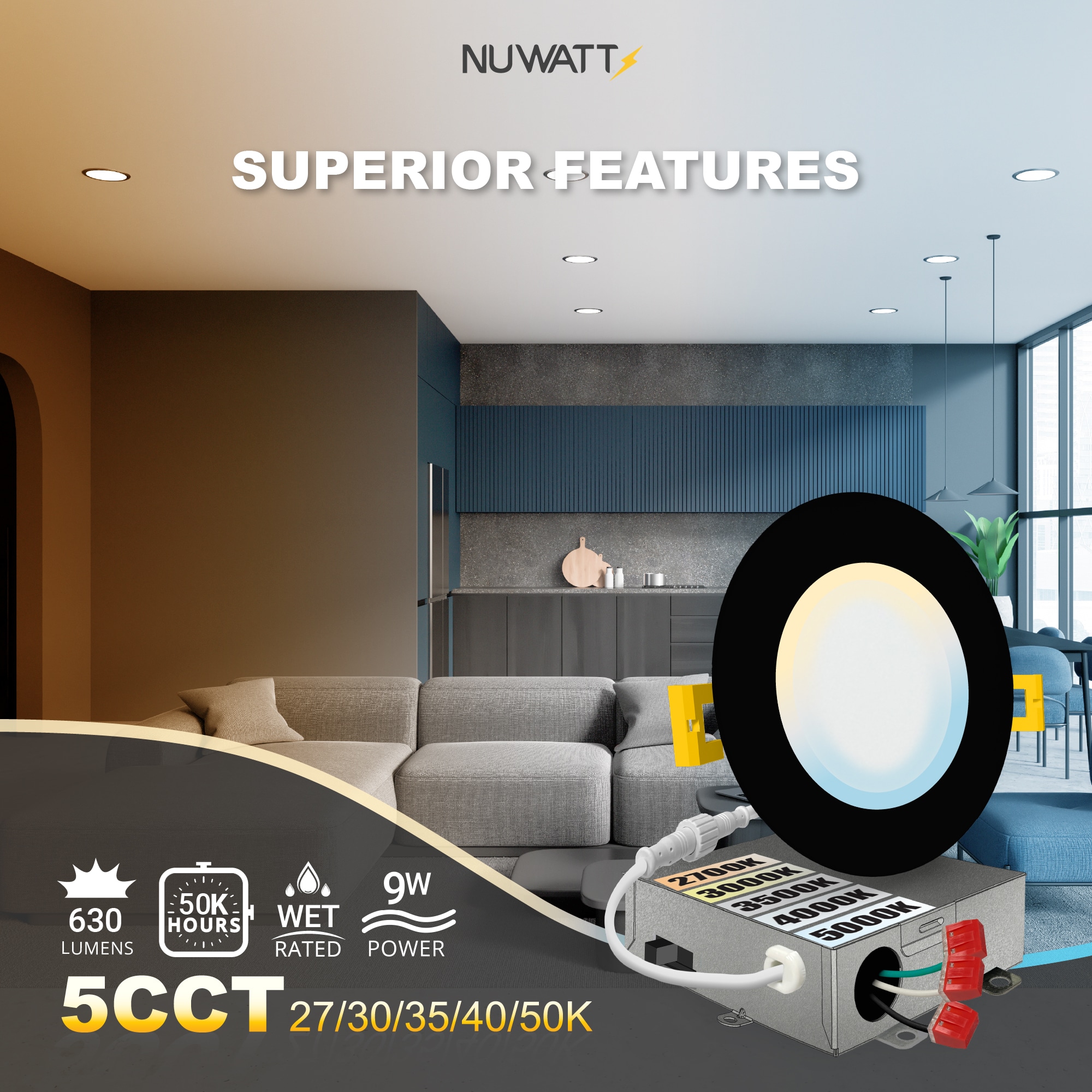 NUWATT NWP-DL-4-9W5CT-BLK6P Led-Retrofit-Downlight - View #3