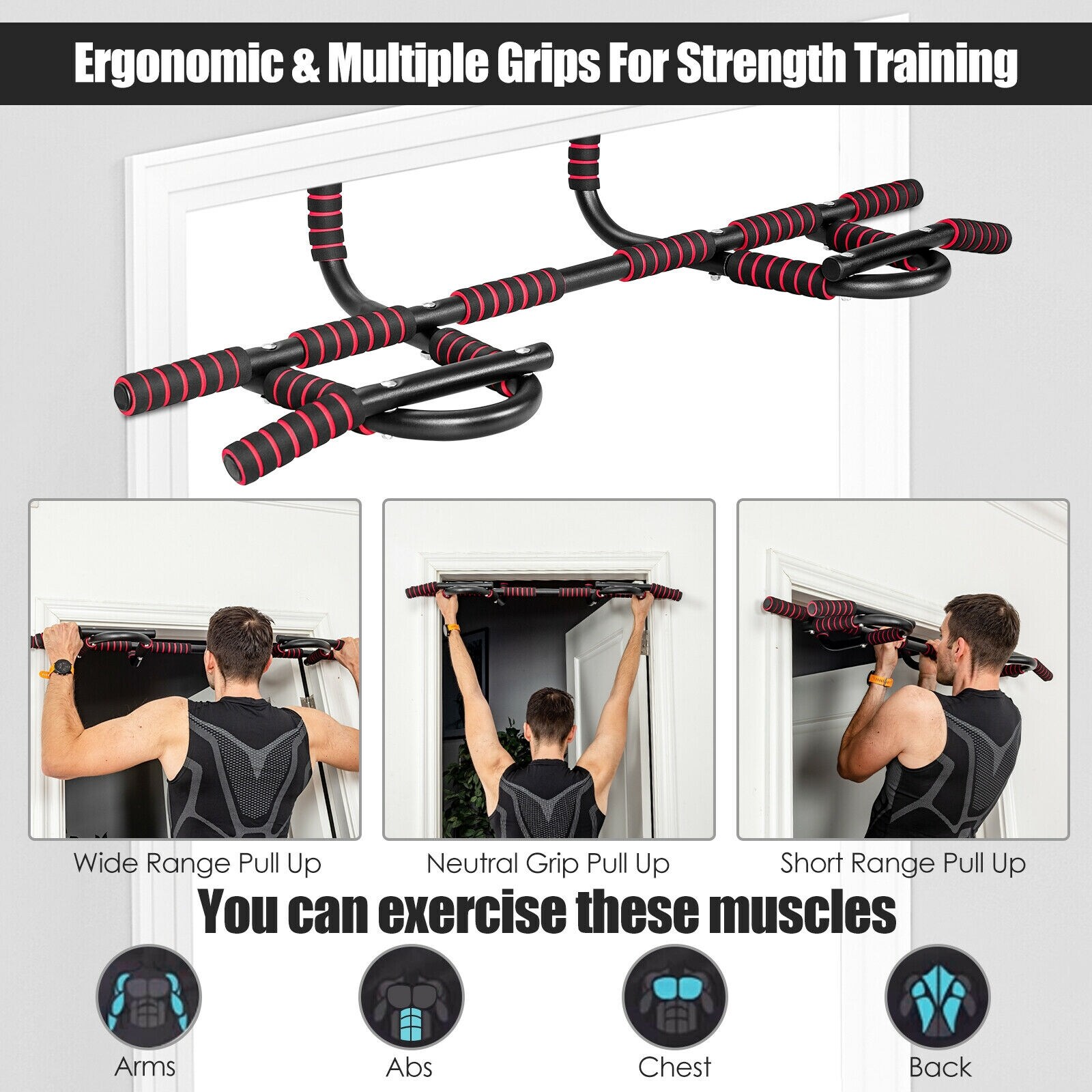 FLEX LIFT Multi-Grip Door Frame Pull Up Bar and Chin Up Bar