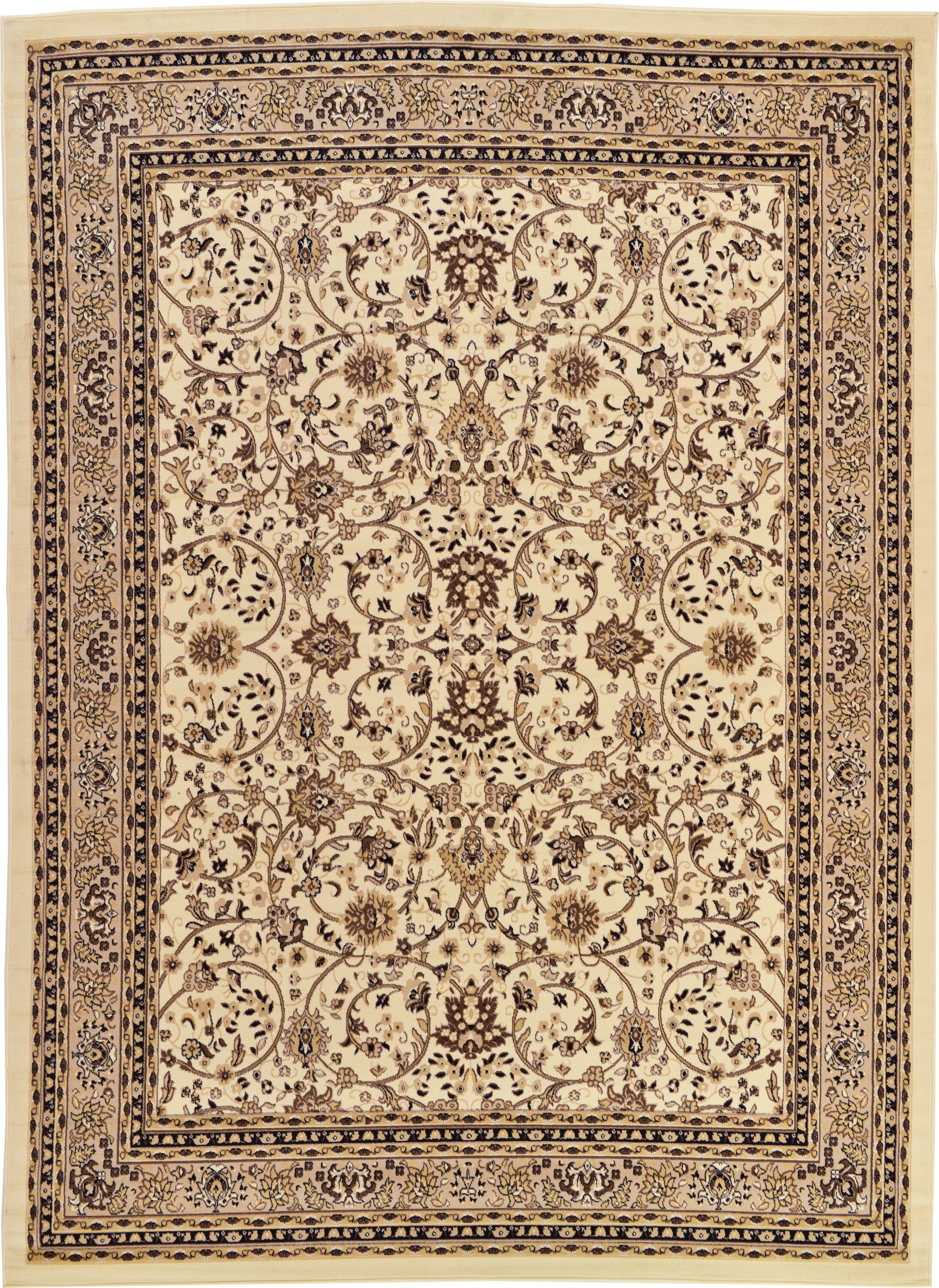 Unique Loom 3119200 Washington Sialk Hill 10 x 13 (ft) Loomed Polypropylene Ivory/Tan Rectangular Indoor Floral/Botanical Vintage Area rug