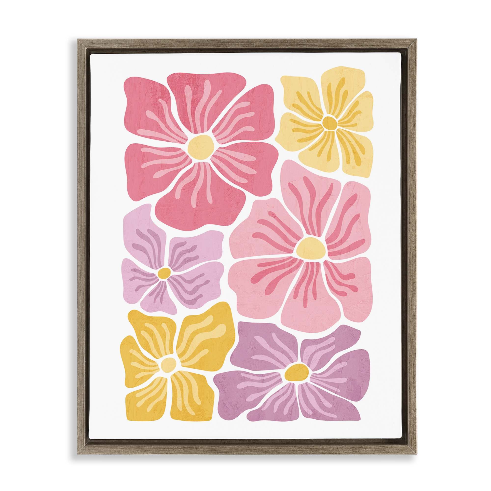 Stupell Industries BT-202-FFE-24X30 Pastel Hued Flower Blossoms Brown Framed Floater Canvas Wall Art By Kim Allen 25 x 31