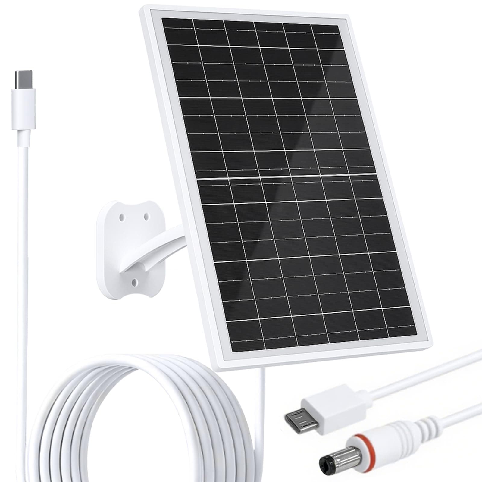 Misopily  13 Watt Solar Panel for Outdoor Security Cameras Trail Cameras USB C Micro USB DC Output IP66 Waterproof 360 Degree Adjustable Mount 7