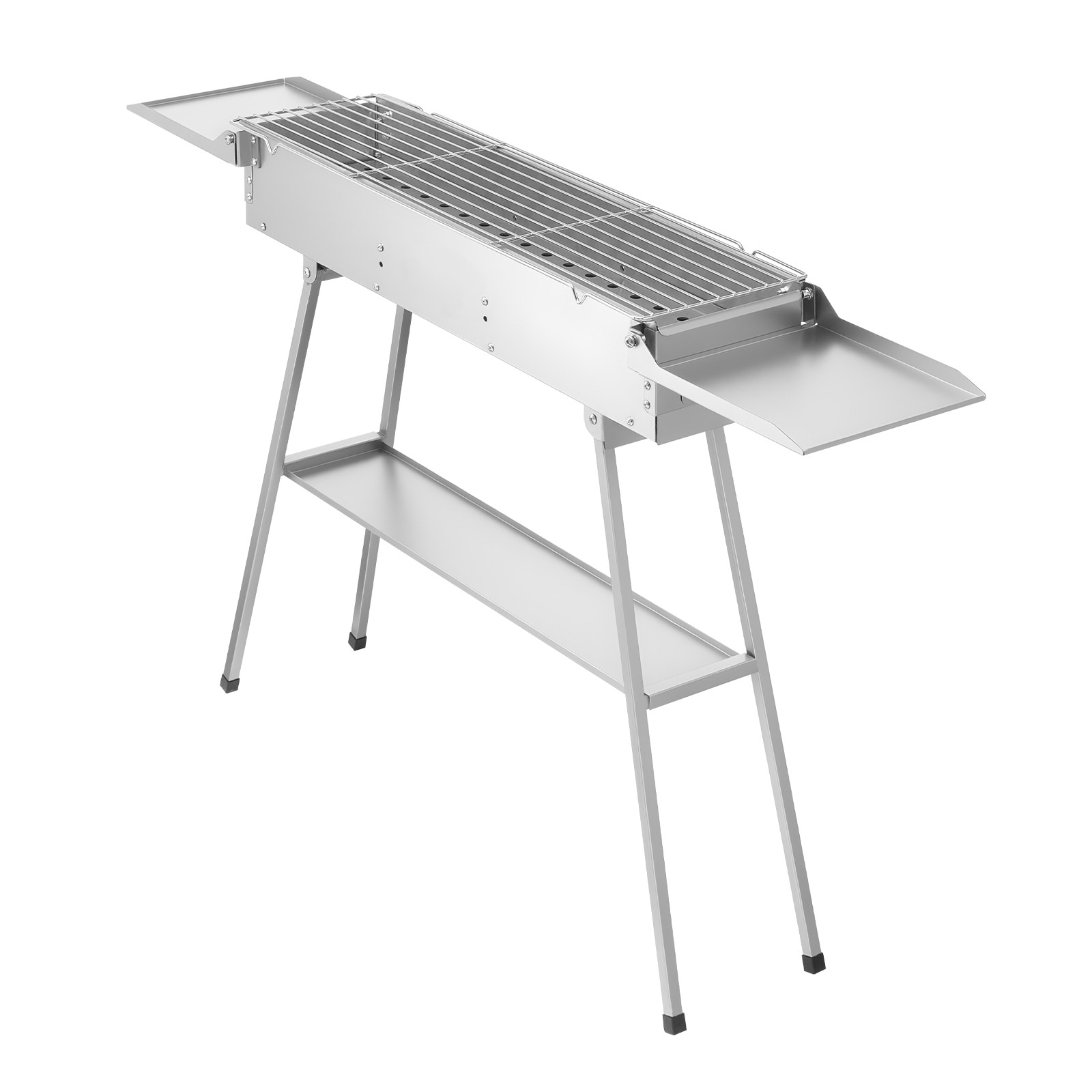 VEVOR Foldable Charcoal Grill 250 sq.in. Portable Charcoal Barbecue Grill with Liftable Charcoal Tray and Side Tables Brushed Stainless Steel BBQ Cooking Grills for Outdoor Camping Backyard Parties
