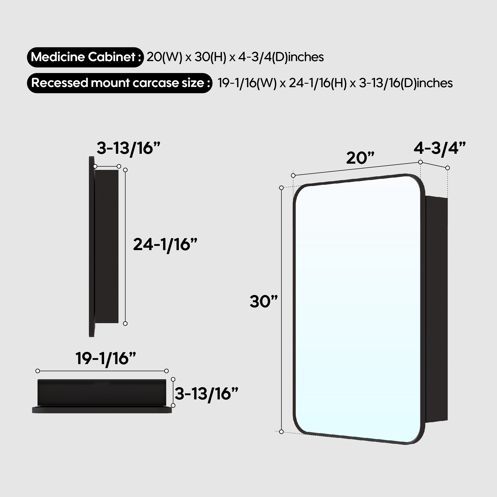 Forclover MCLE-2030MB-LR Bathroom-Medicine-Cabinets - View #7