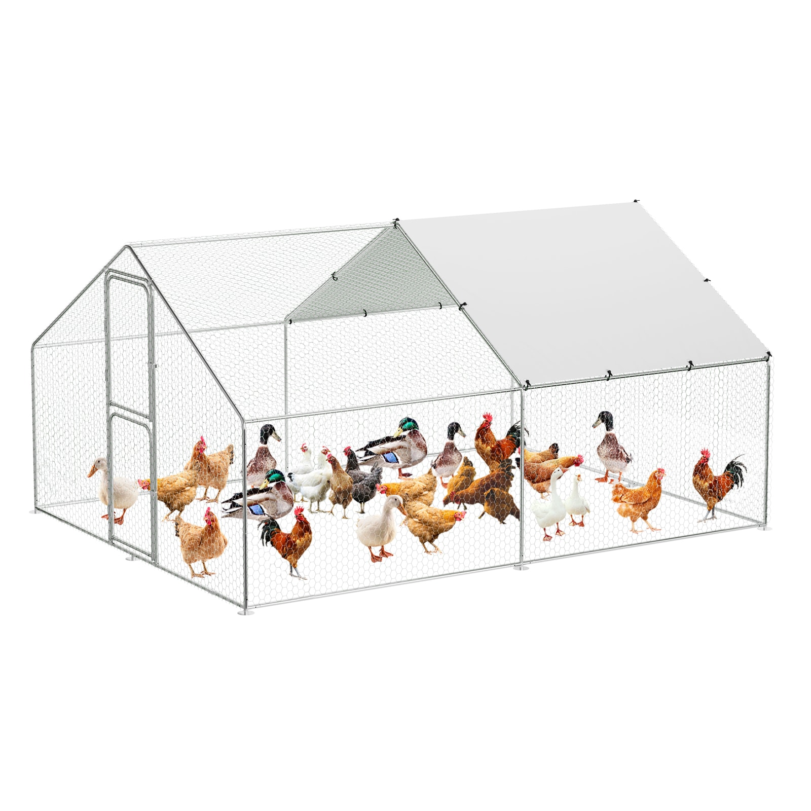 Garvee 9.8x13x6.5 FT Large Metal Chicken Coop Walk in Poultry Coop with Waterproof Anti UV Cover Spire Roof Chicken Hen Cage for Yard Outdoor Hen Duck Rabbit Dog