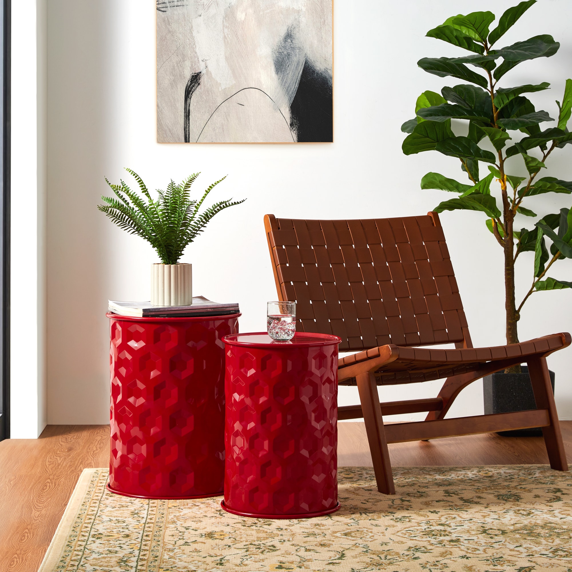 Glitzhome 18.75 in Red Metal Barrel Garden Stool in the Garden Stools department at Lowes