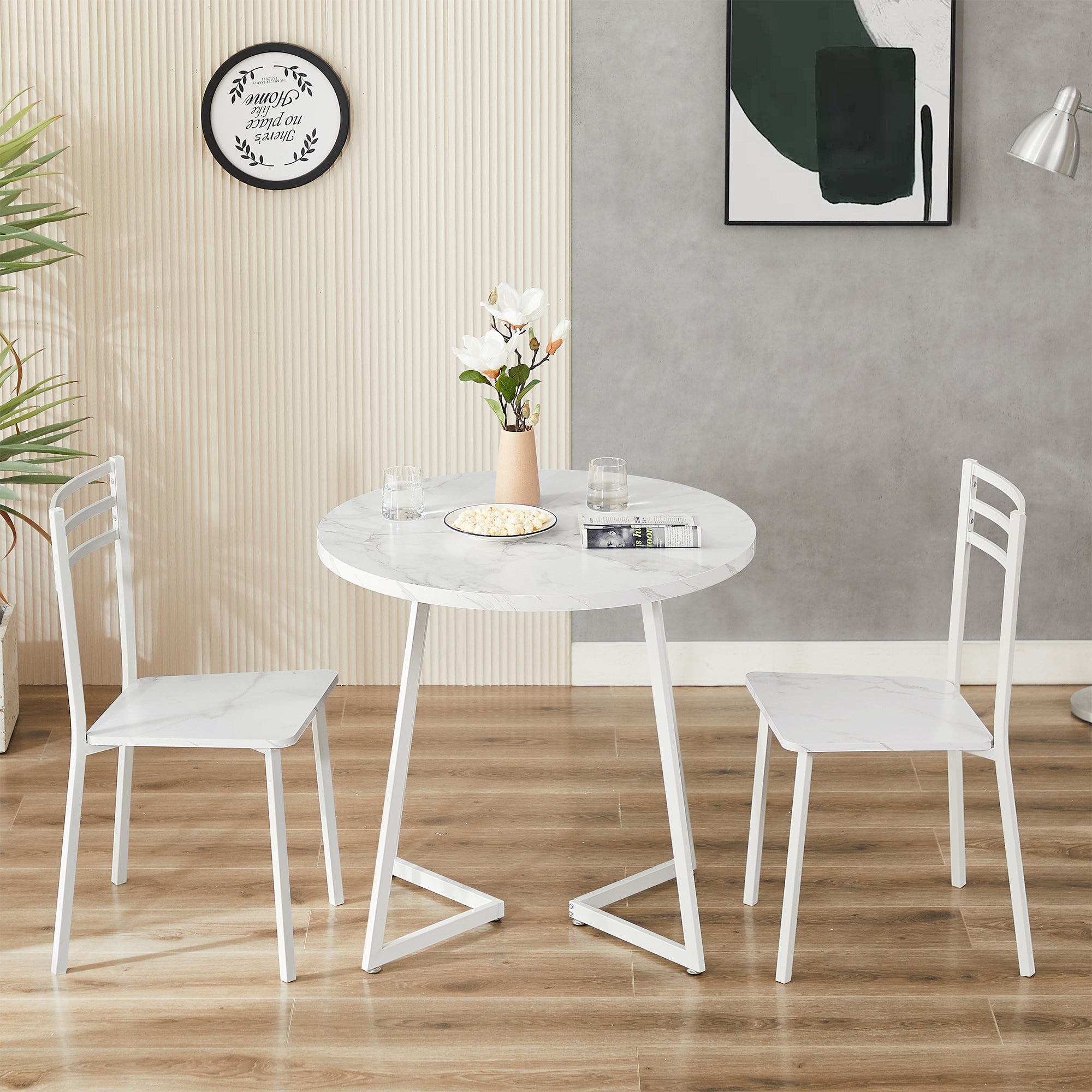 Vecelo LOE-MX-TC11-MWAW 3 Pieces Four Leg Dining Set For 2 Person