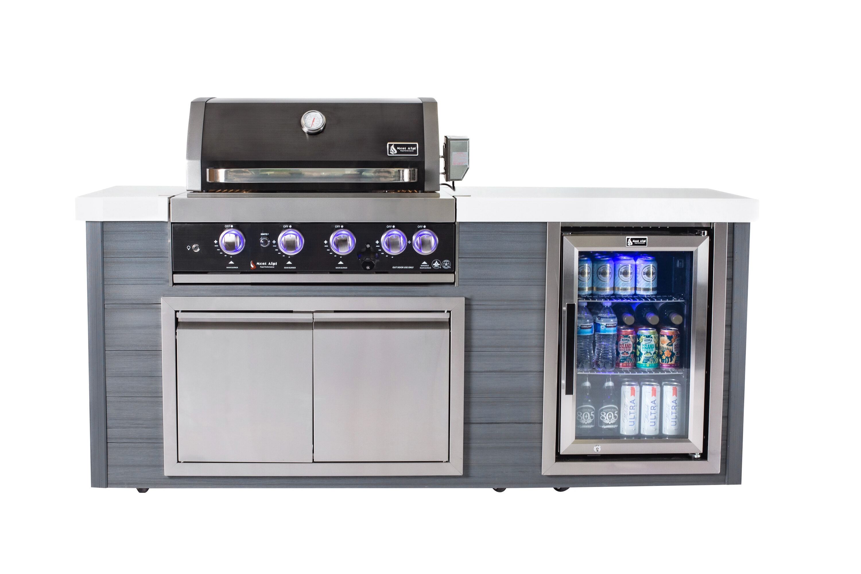 Mont Alpi MA400-AWBSS 400 Artwood Series 2 -Piece 76.5-in W x 27-in D x 46.5-in H Modular Outdoor Kitchen Grill with bar/counter top 6 Burners