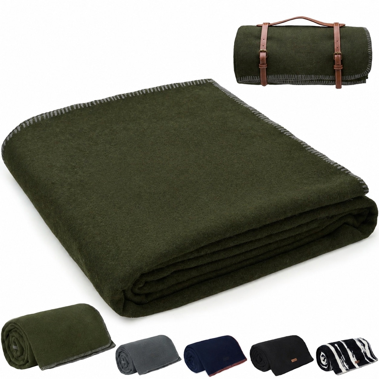 Yichuhaoxi  100 Percent Wool Blanket Forty Eight by Sixty Two Inches Warm Thick Washable Olive Green Suitable for Camping Outdoors Sporting Events