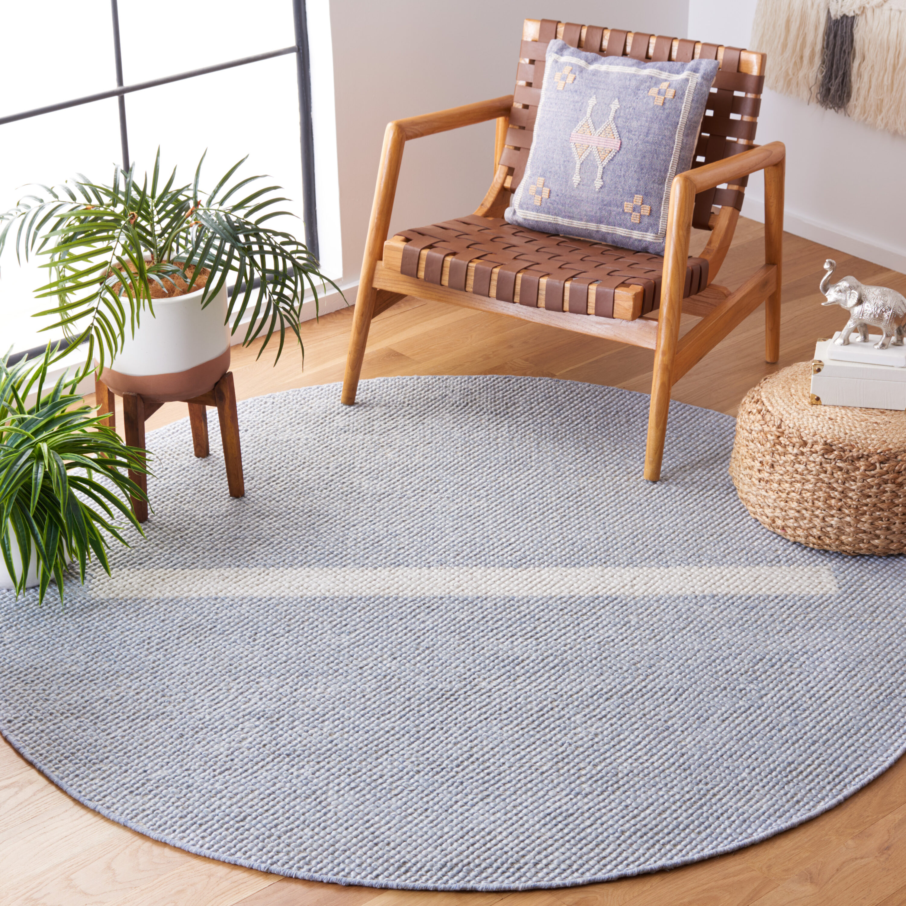  Natura 324 Light Blue/Ivory Contemporary 6ft x 6ft Round Rug