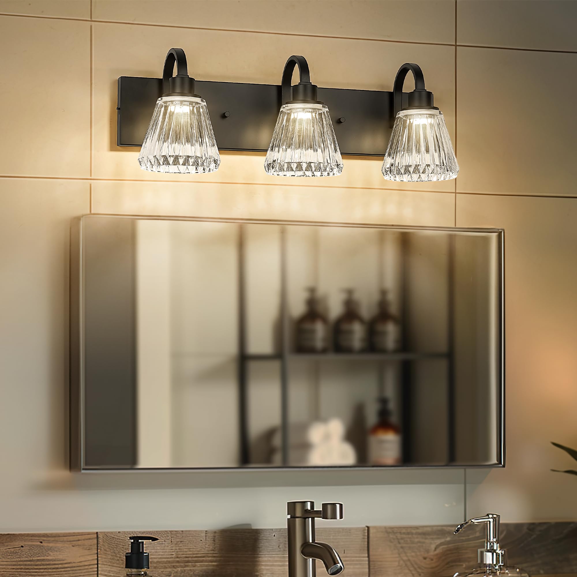 LTMATE LSHE290B-3W LED BK JAZAVA 23.6-in 3 -Light Matte Black Integrated LED Farmhouse Vanity light