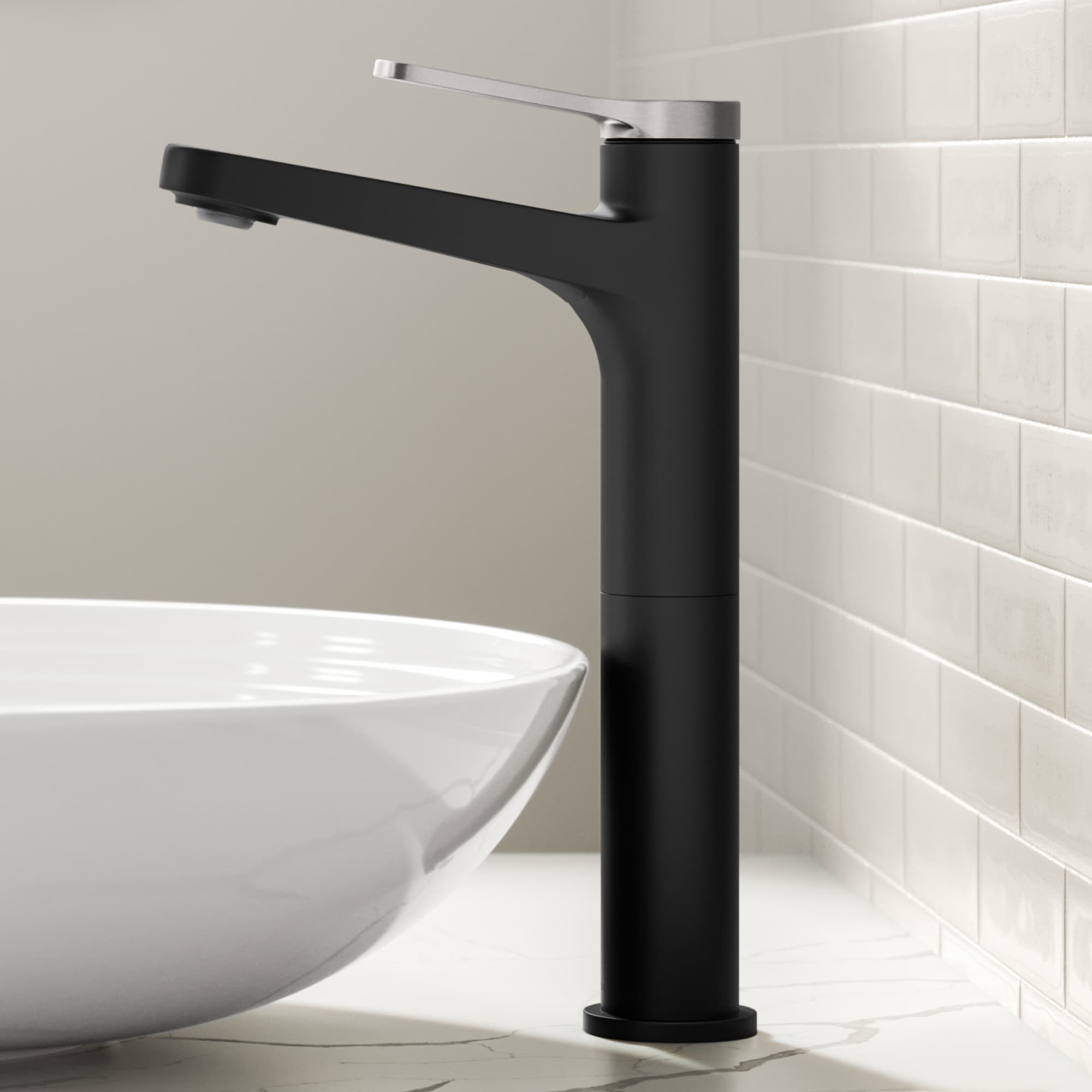 Kraus KVF-1410SFBNMB Indy Spot Free Brushed Nickel/Matte Black/Matte Black Vessel 1-handle WaterSense Low-arc Commercial/Residential Handle Bathroom Sink Faucet with Drain